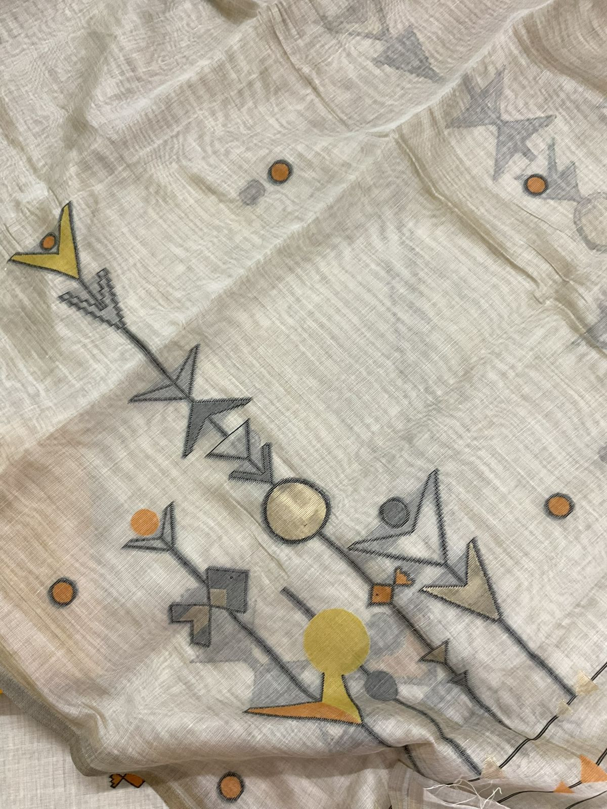 Soft Kora Chanderi Jamdani Weaved Suit - Beige