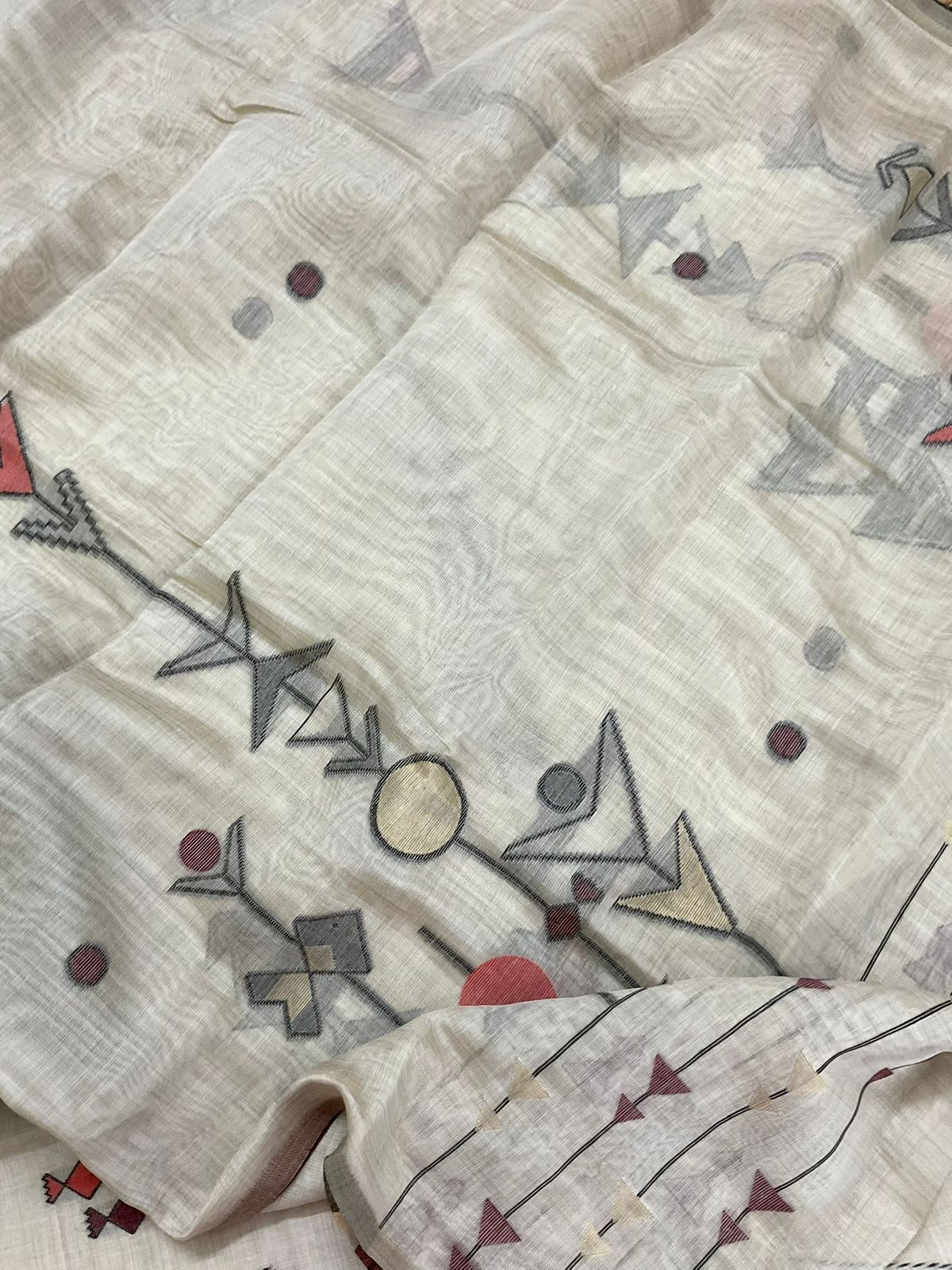 Soft Kora Chanderi Jamdani Weaved Suit - Beige