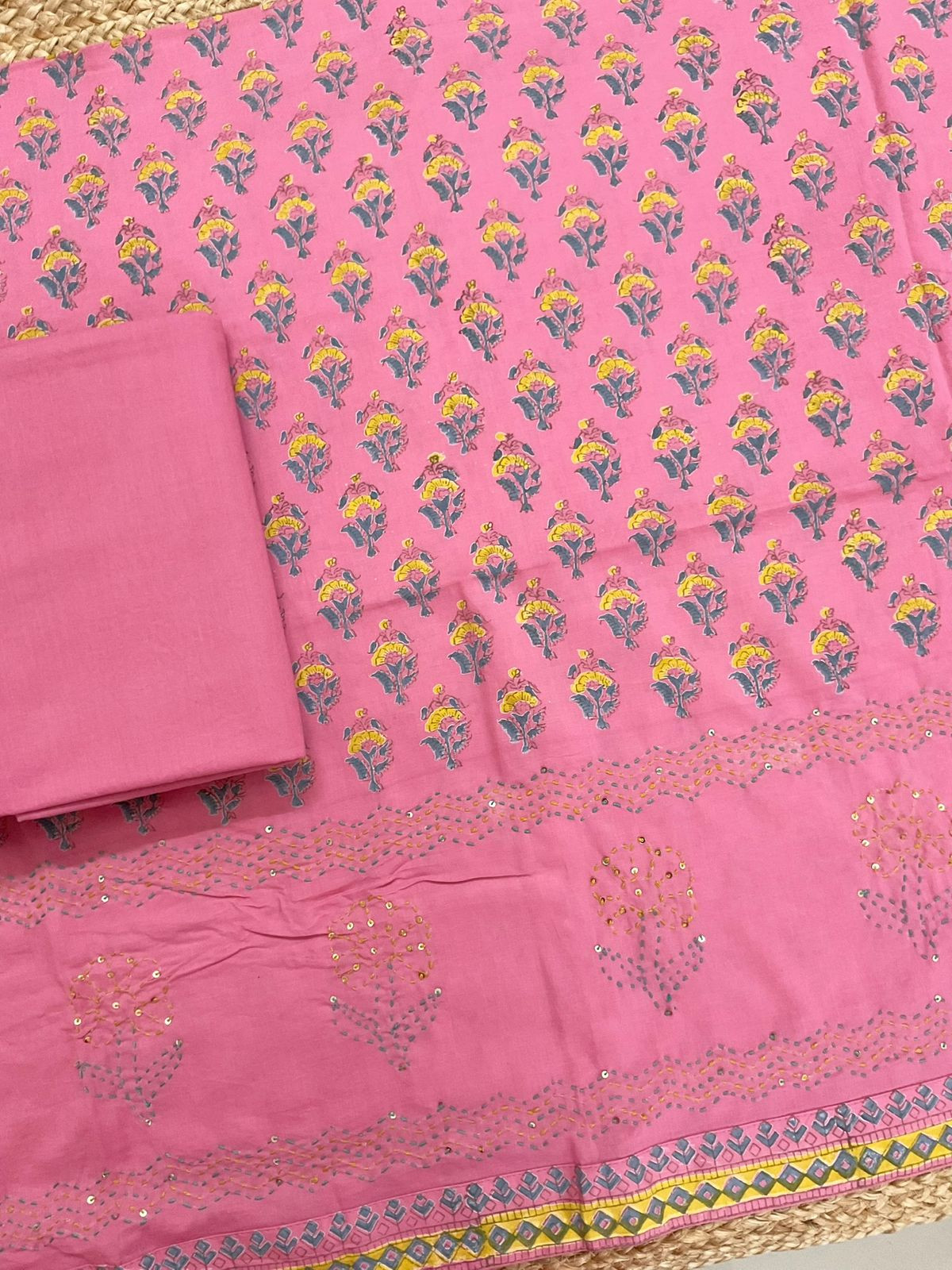 Pure Cotton Printed Embroidered Suit - Pink