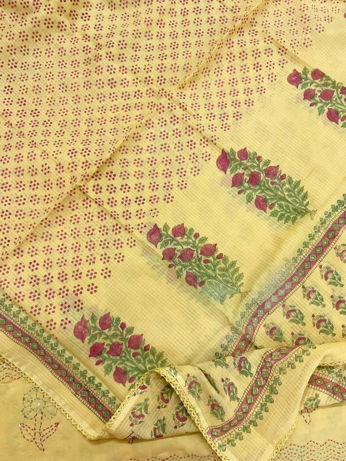 Pure Cotton Printed Embroidered Suit - Yellow
