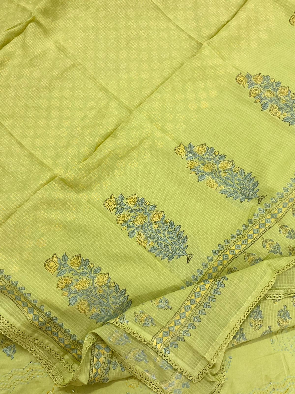 Pure Cotton Printed Embroidered Suit - Green