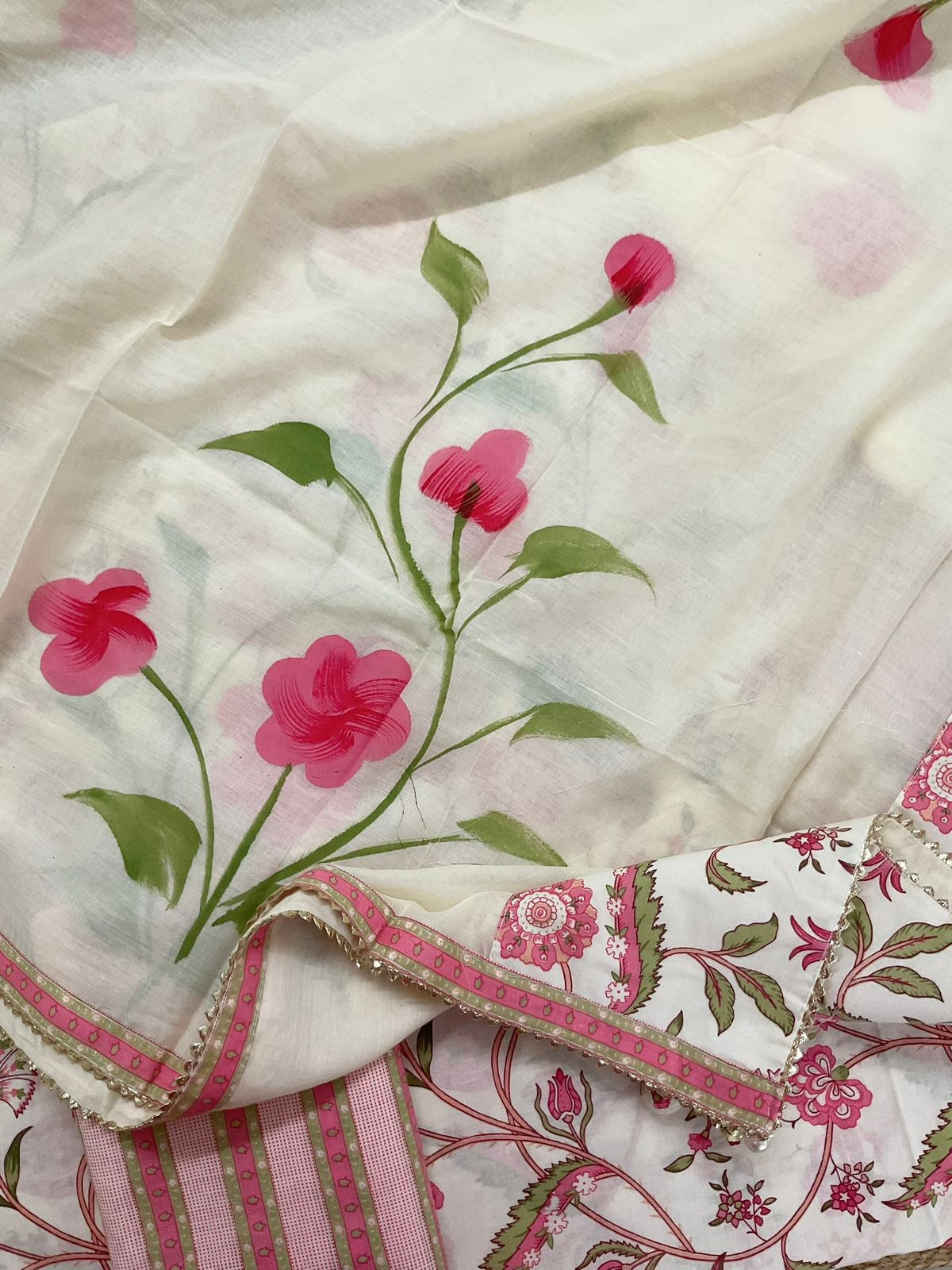 Pure Cotton Printed Embroidered Suit - Offwhite