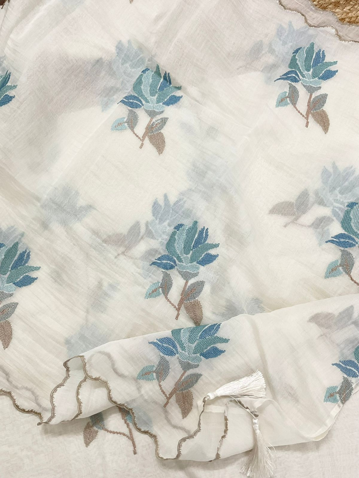 Pure Mul Chanderi Embroidered Suit - Off White