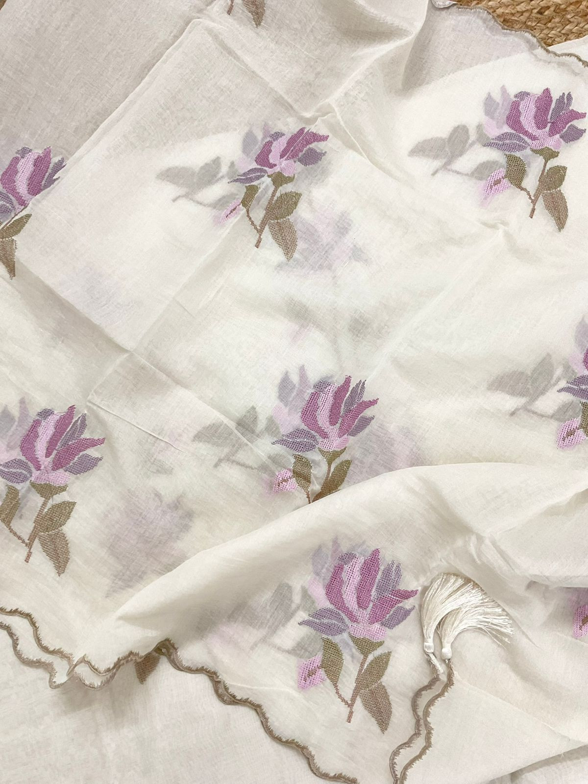 Pure Mul Chanderi Embroidered Suit - Off White