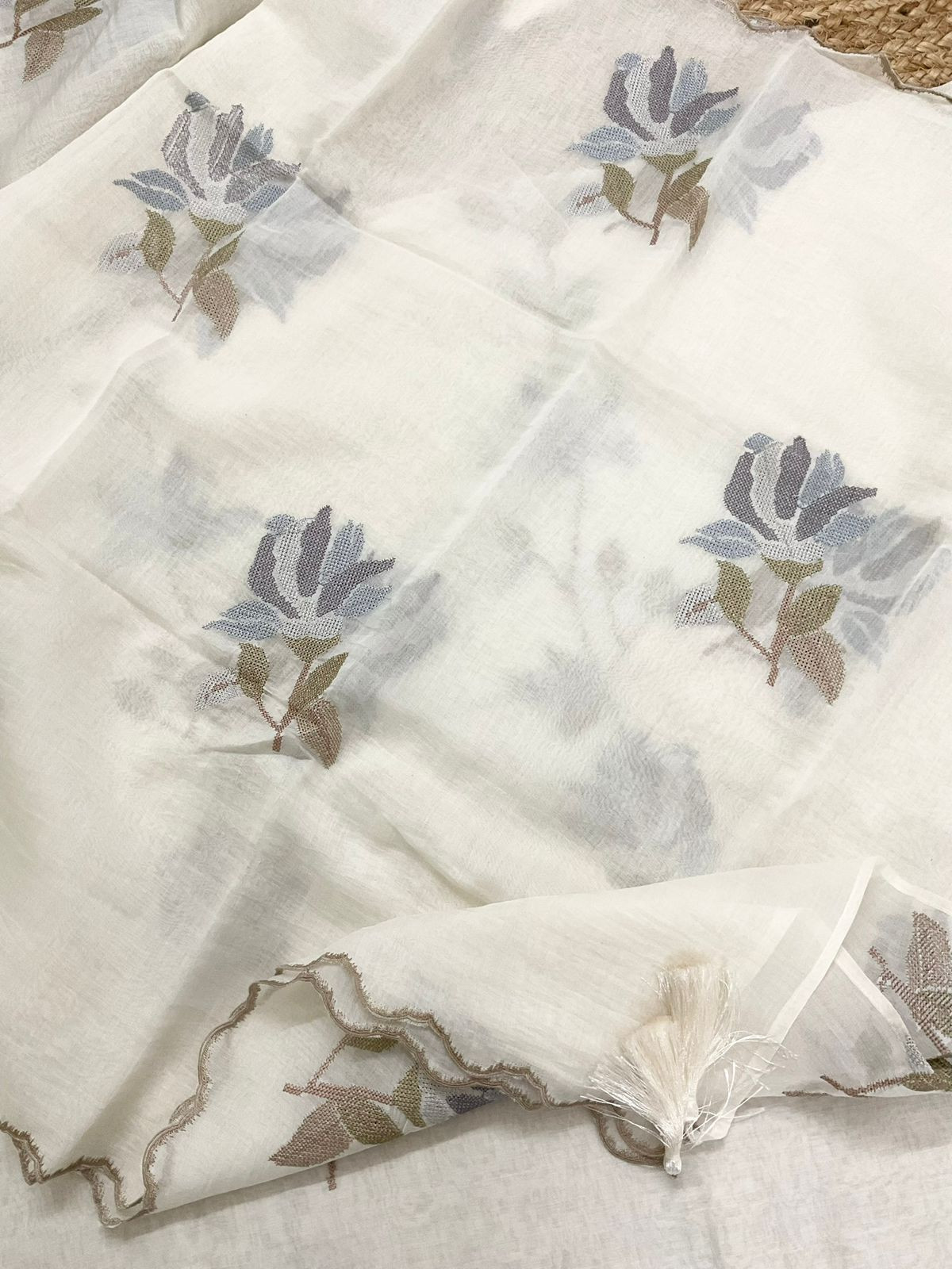 Pure Mul Chanderi Embroidered Suit - Off White