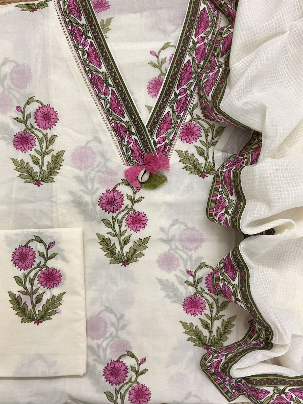 Pure Cotton Printed Embroidered Suit - Offwhite