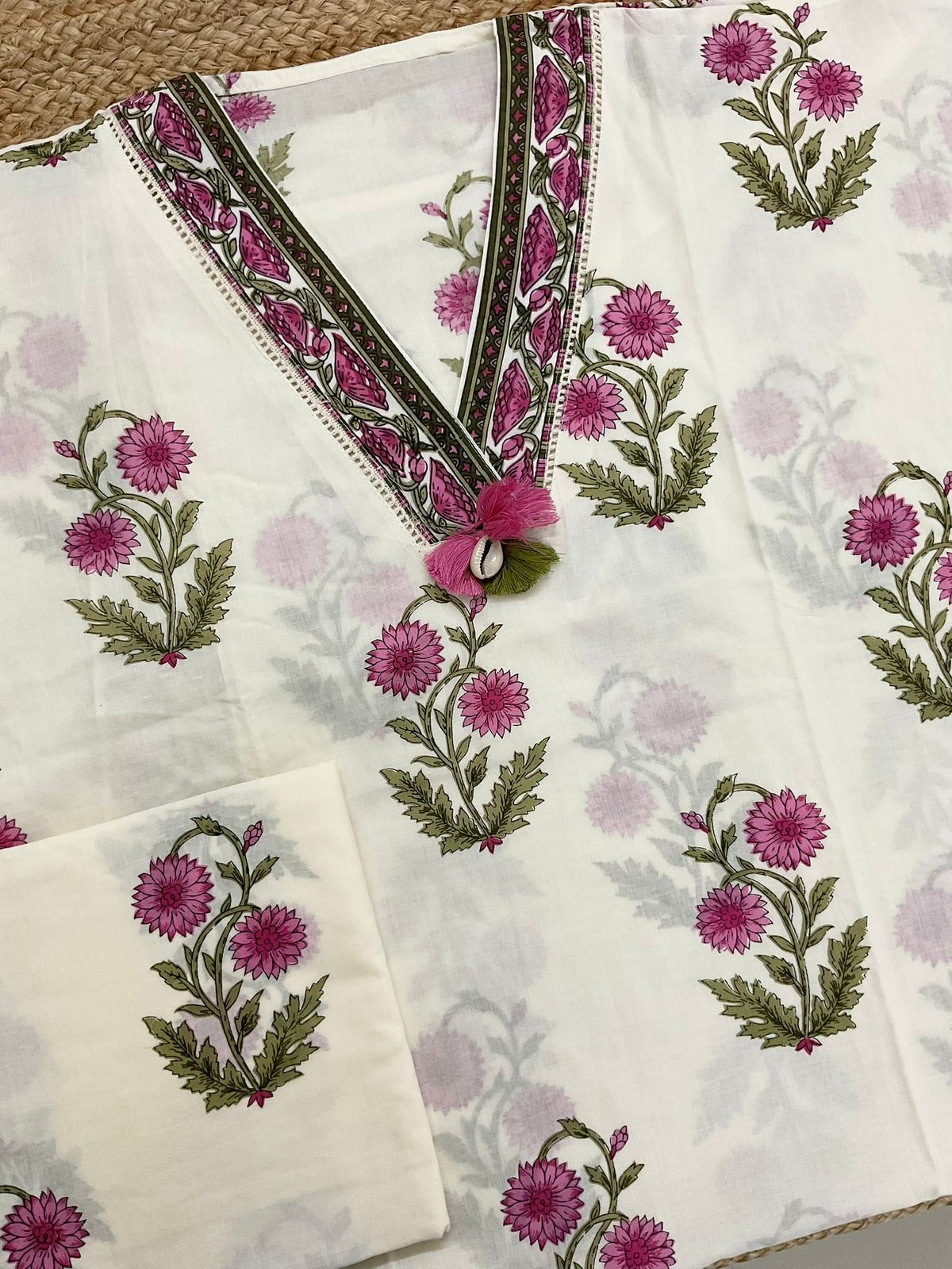 Pure Cotton Printed Embroidered Suit - Offwhite