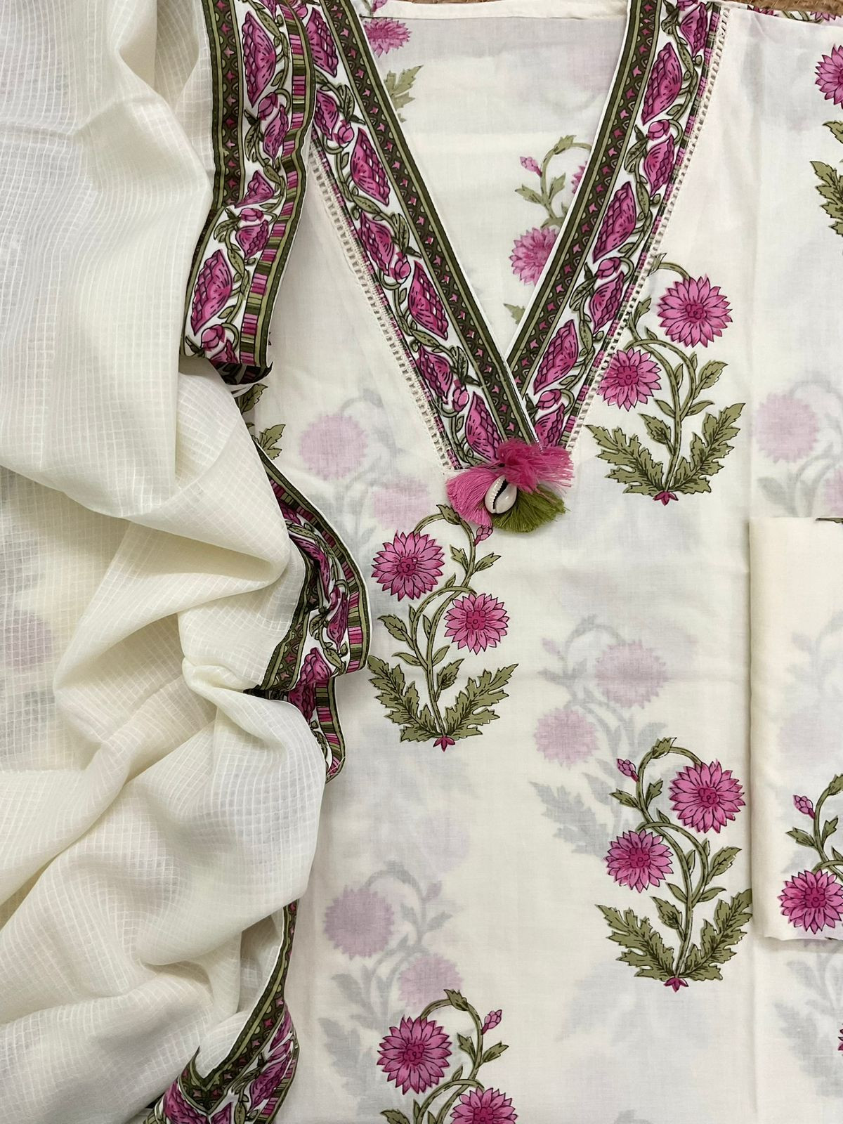 Pure Cotton Printed Embroidered Suit - Offwhite