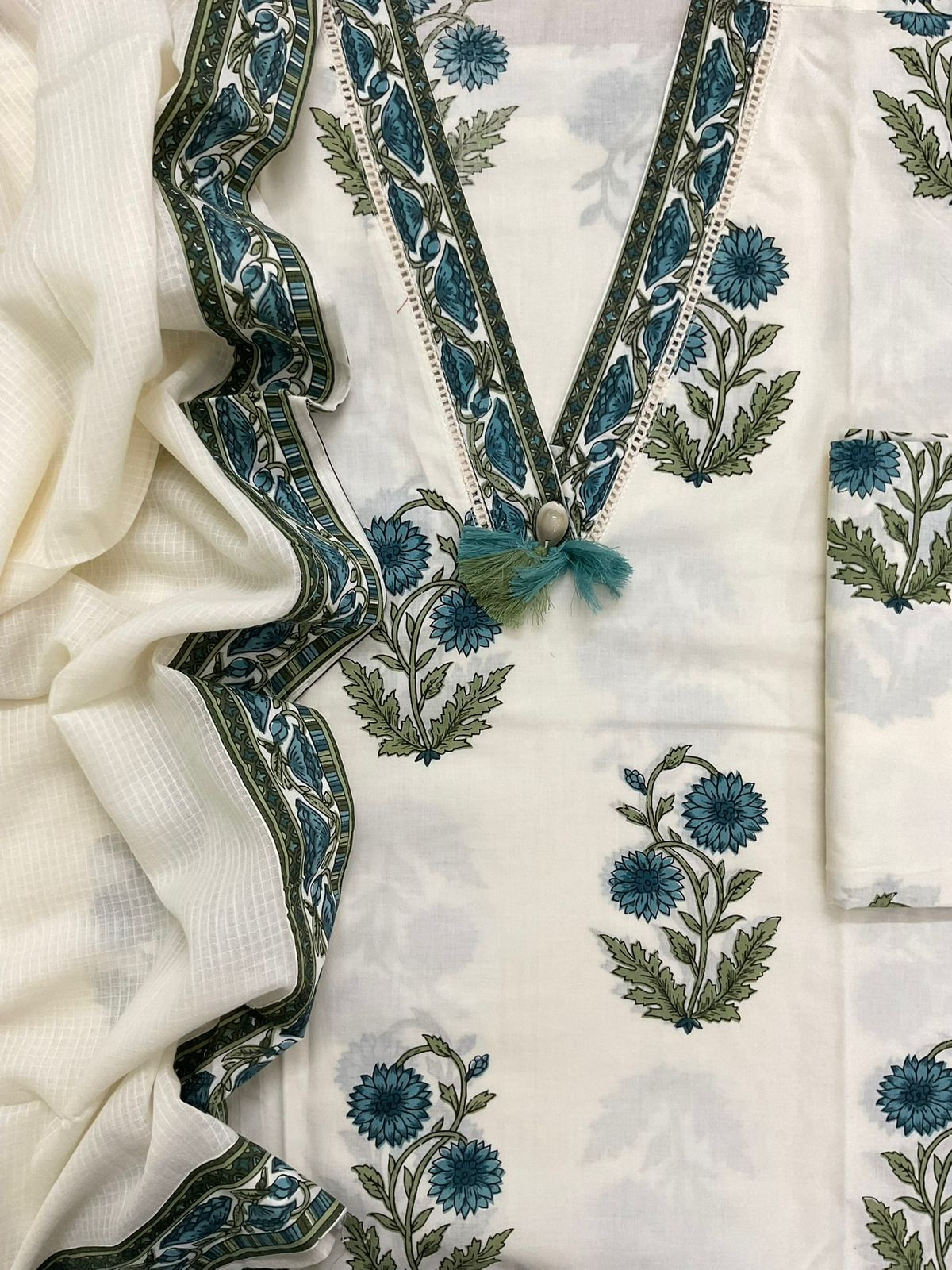 Pure Cotton Printed Embroidered Suit - Offwhite