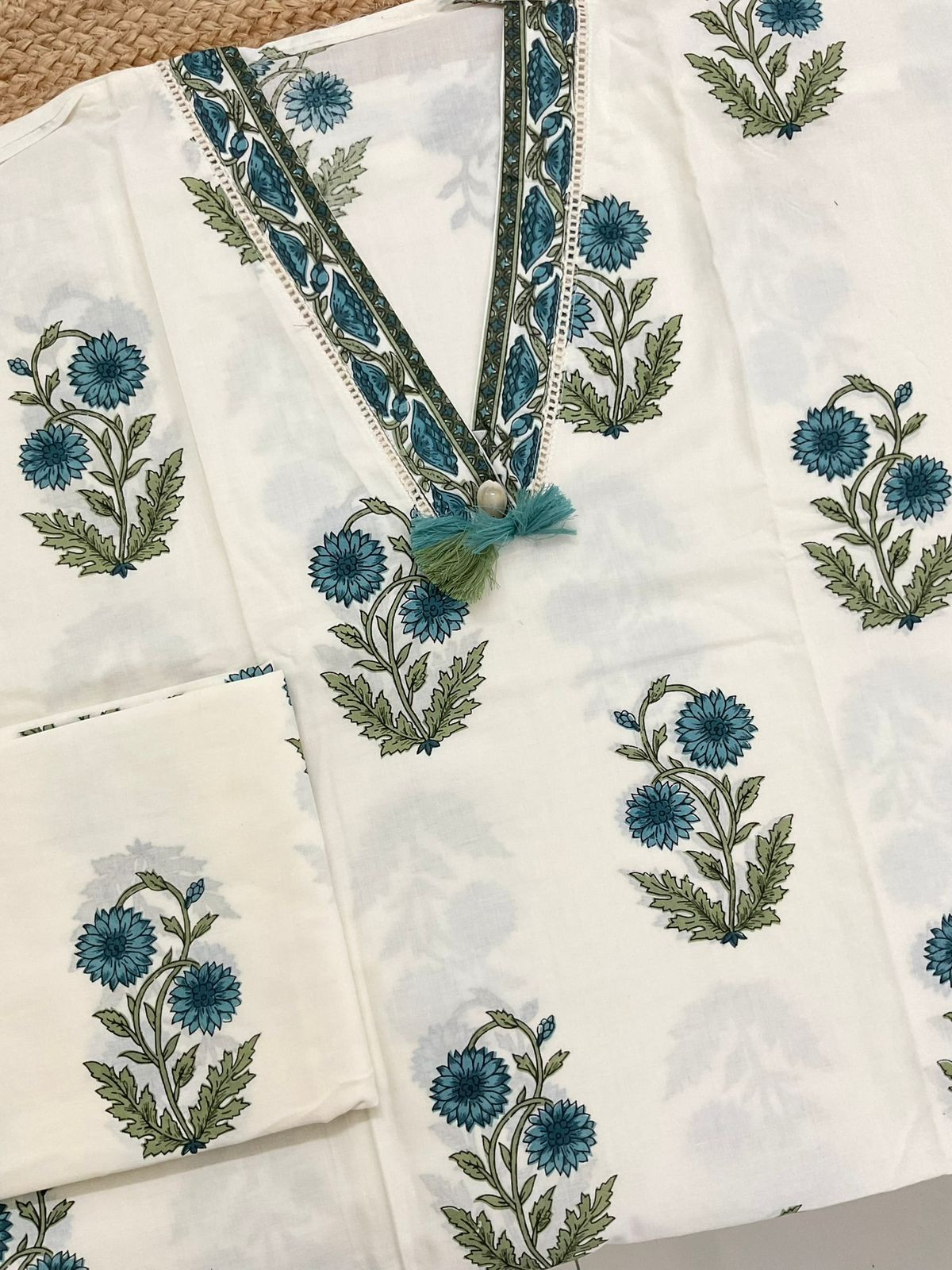 Pure Cotton Printed Embroidered Suit - Offwhite