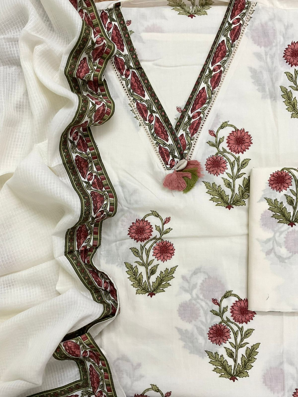 Pure Cotton Printed Embroidered Suit - Offwhite