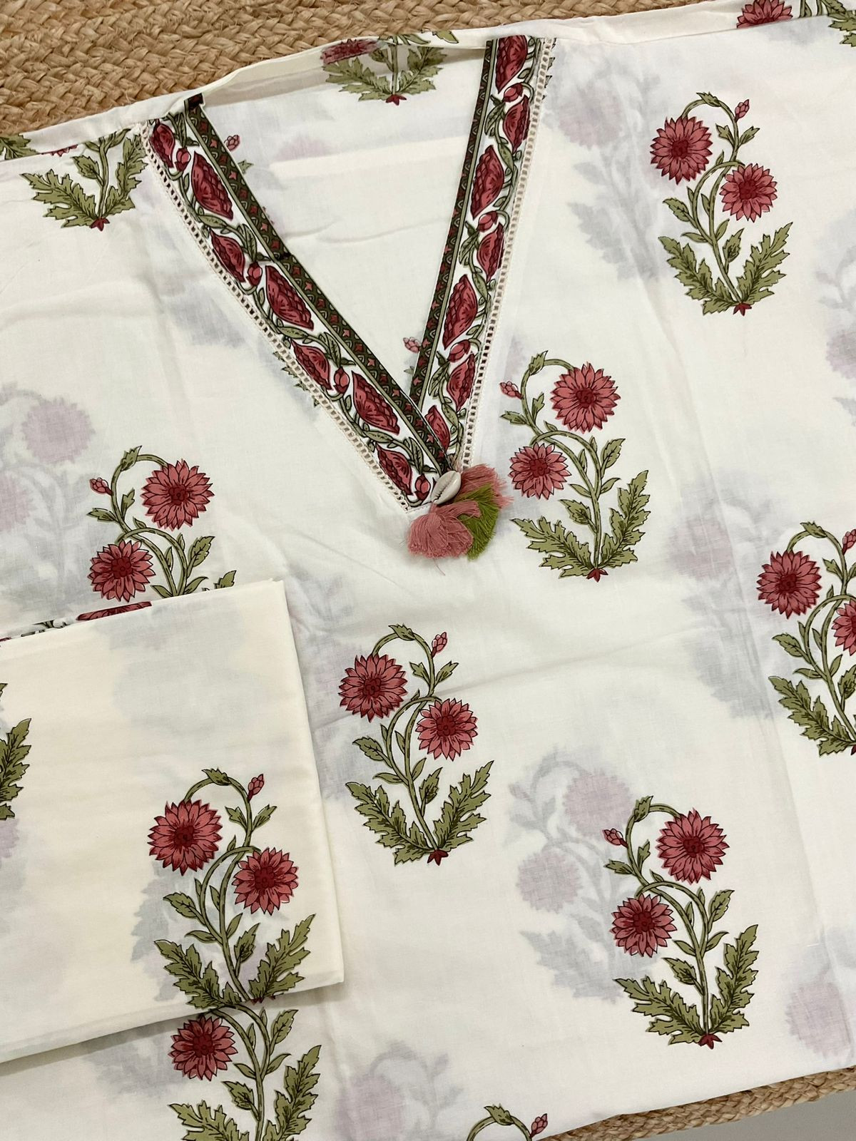 Pure Cotton Printed Embroidered Suit - Offwhite