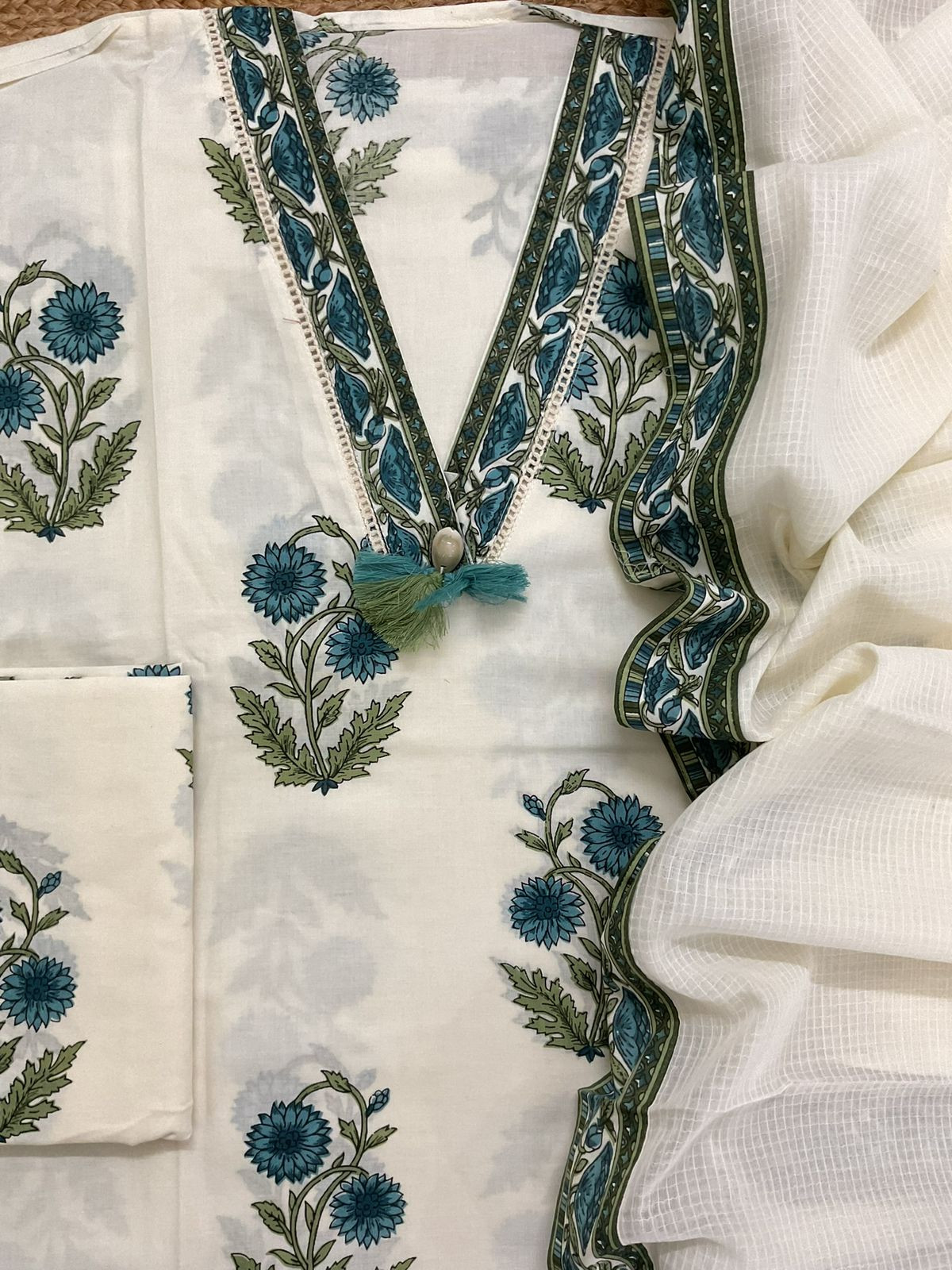 Pure Cotton Printed Embroidered Suit - Offwhite