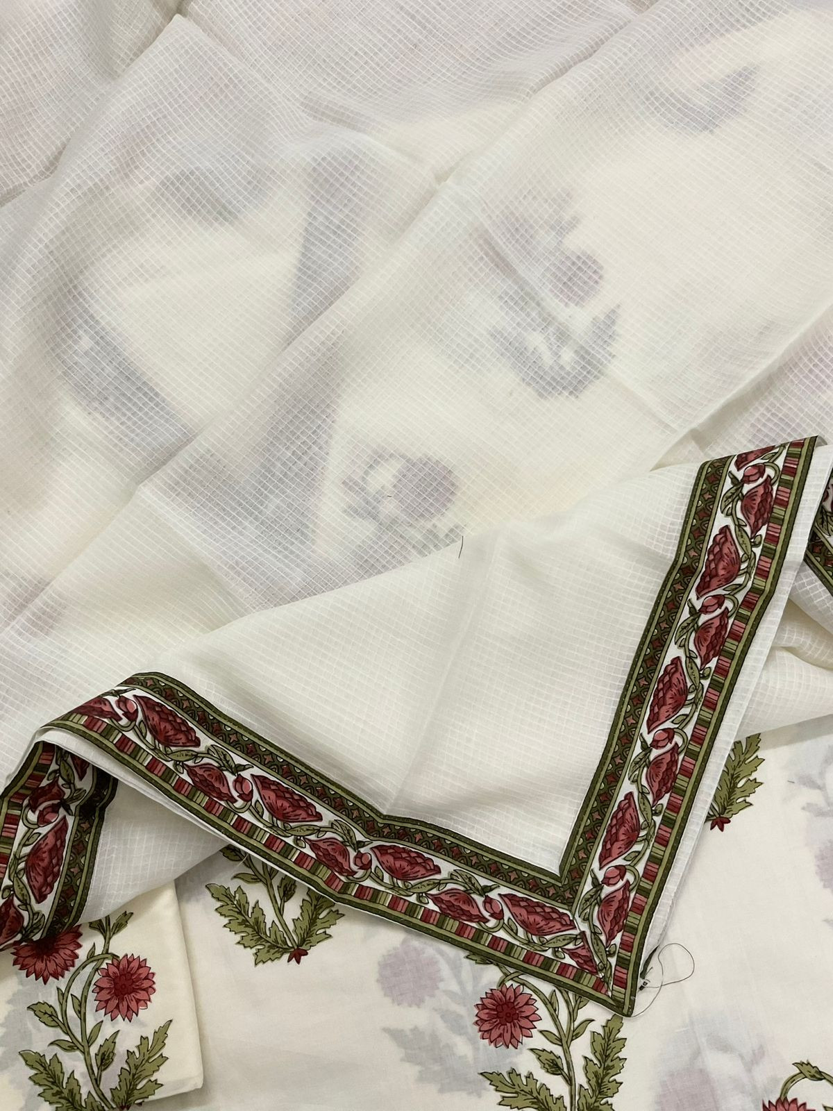 Pure Cotton Printed Embroidered Suit - Offwhite