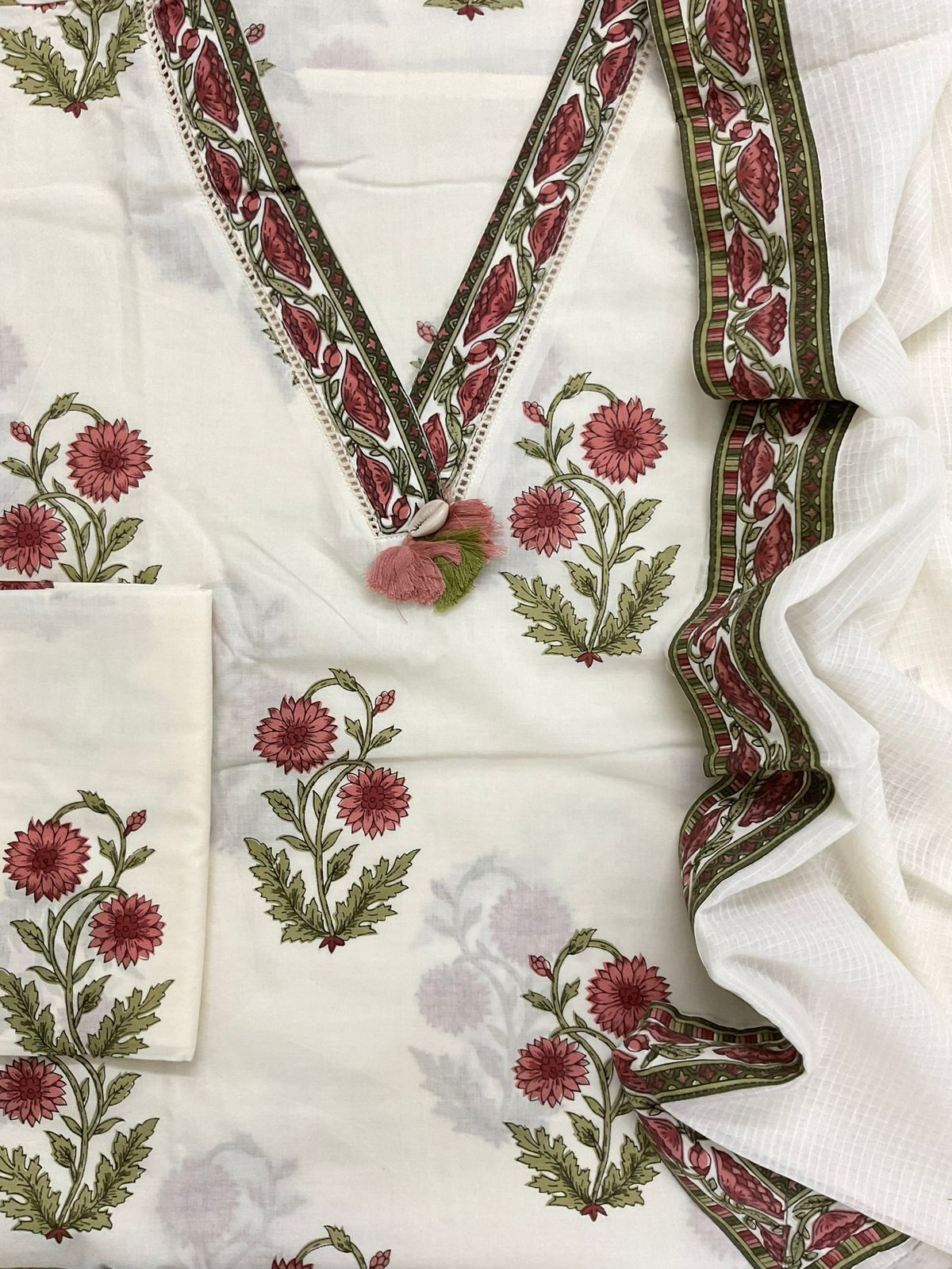Pure Cotton Printed Embroidered Suit - Offwhite