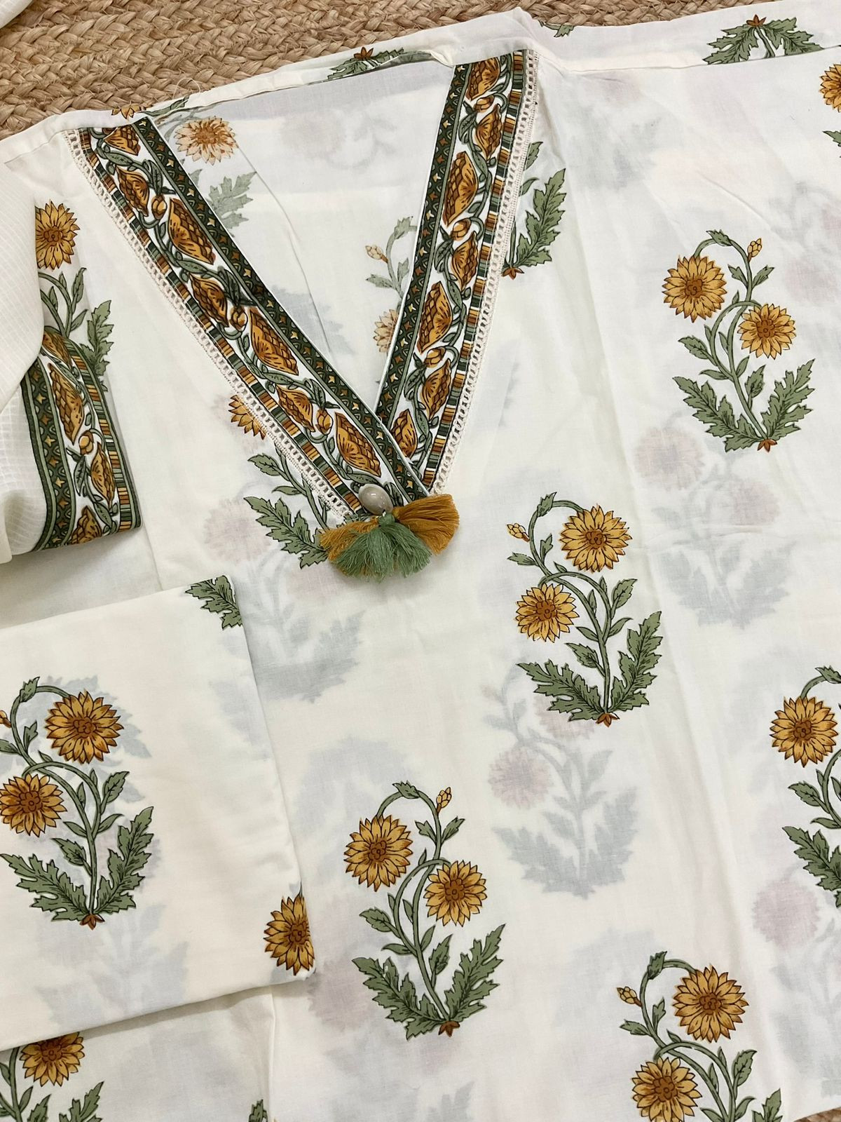 Pure Cotton Printed Embroidered Suit - Offwhite