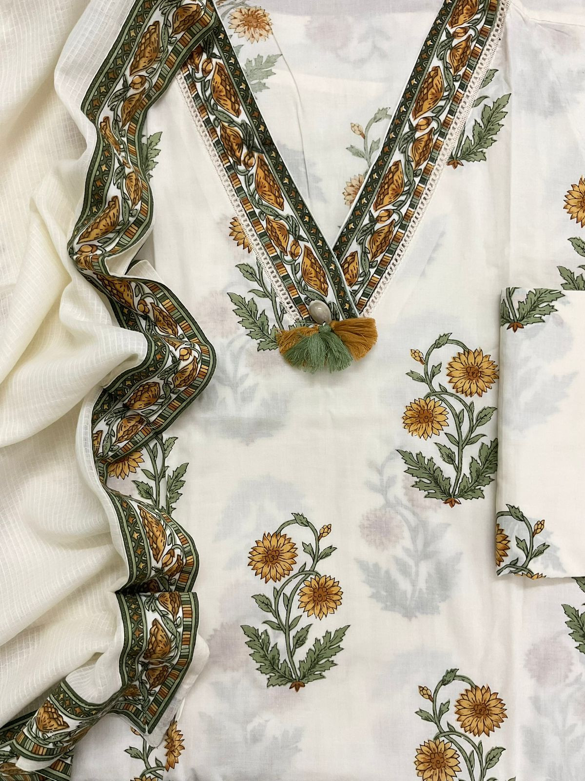 Pure Cotton Printed Embroidered Suit - Offwhite