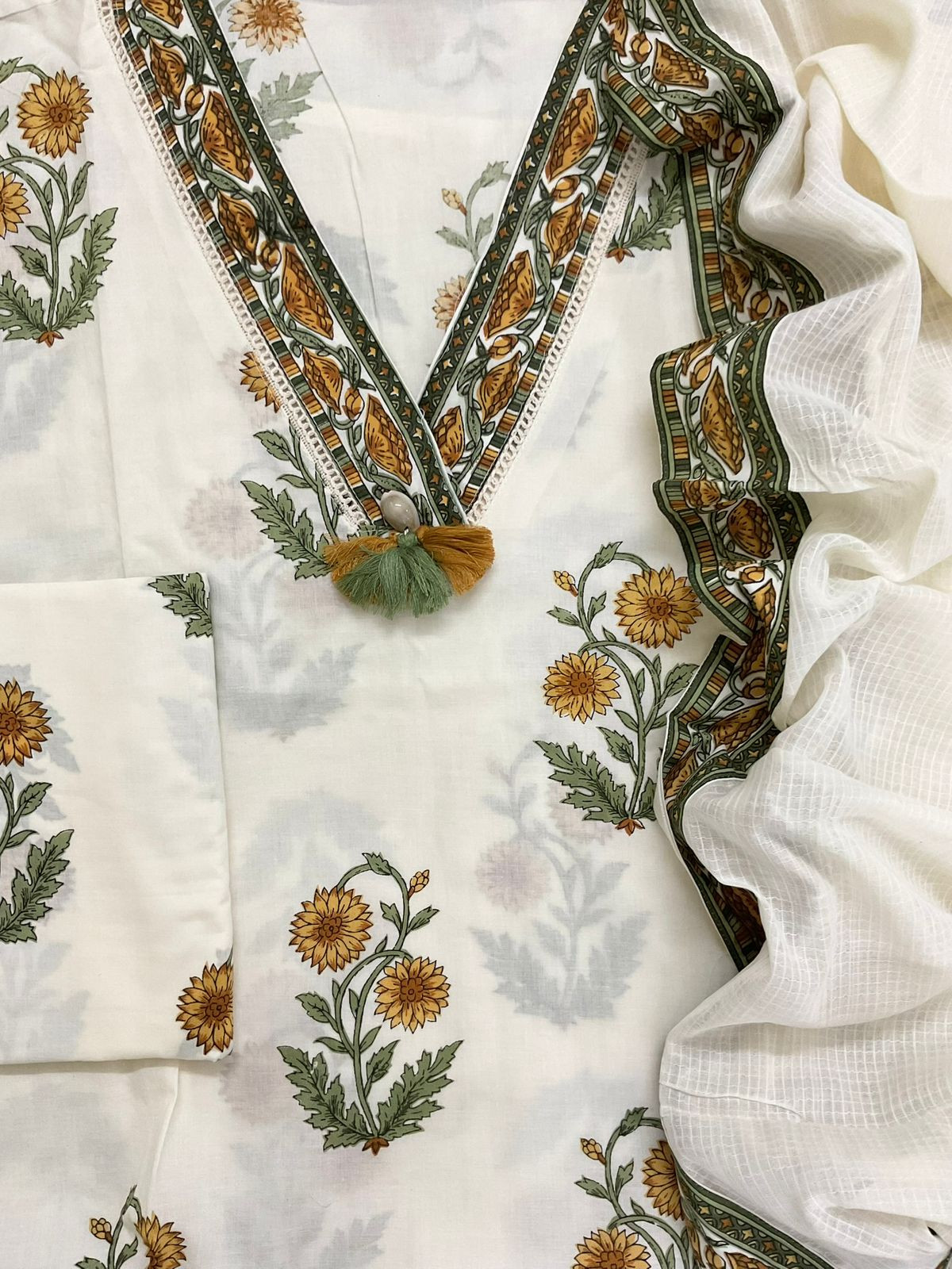 Pure Cotton Printed Embroidered Suit - Offwhite