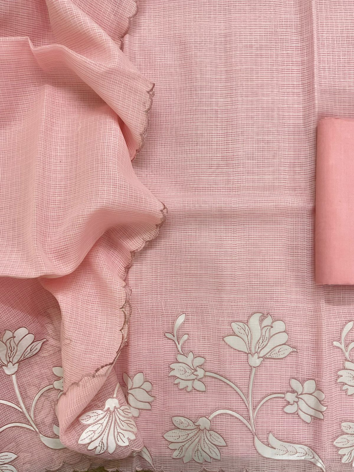 Soft Kota Organza Embroidered Suit - Peach