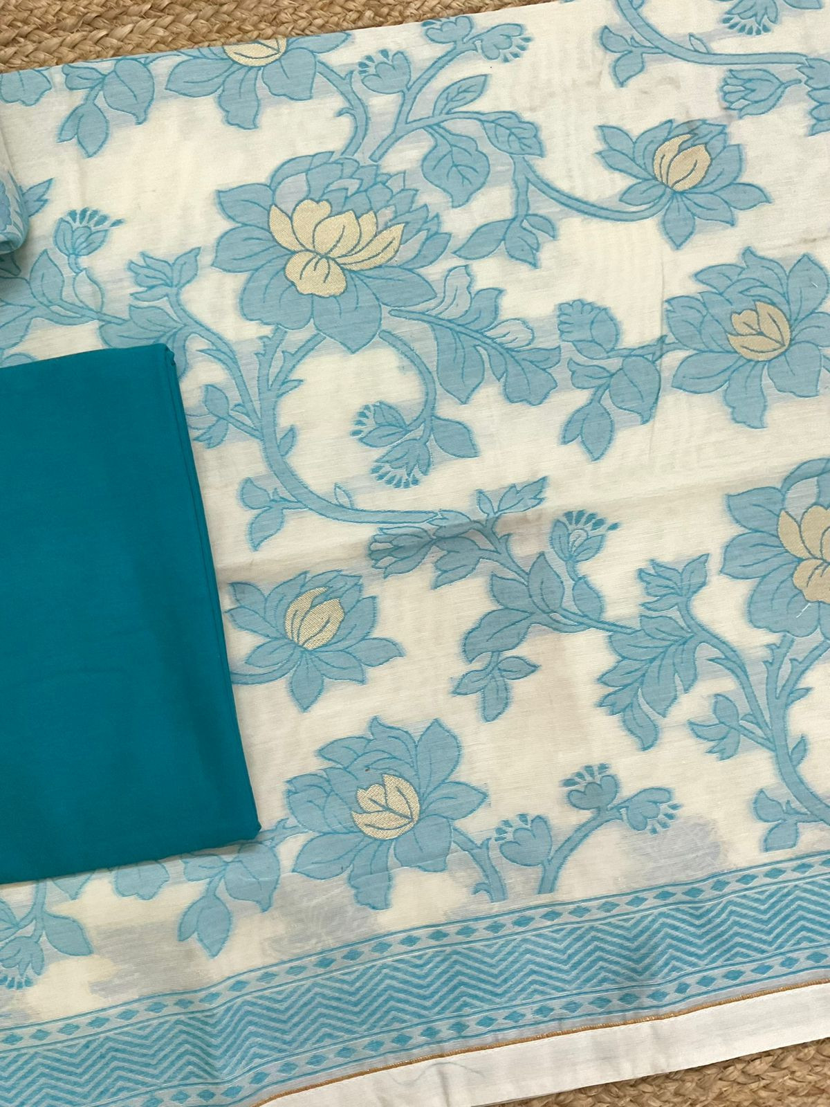 Soft Slub Chanderi Jamdani Weaved Suit - Off White