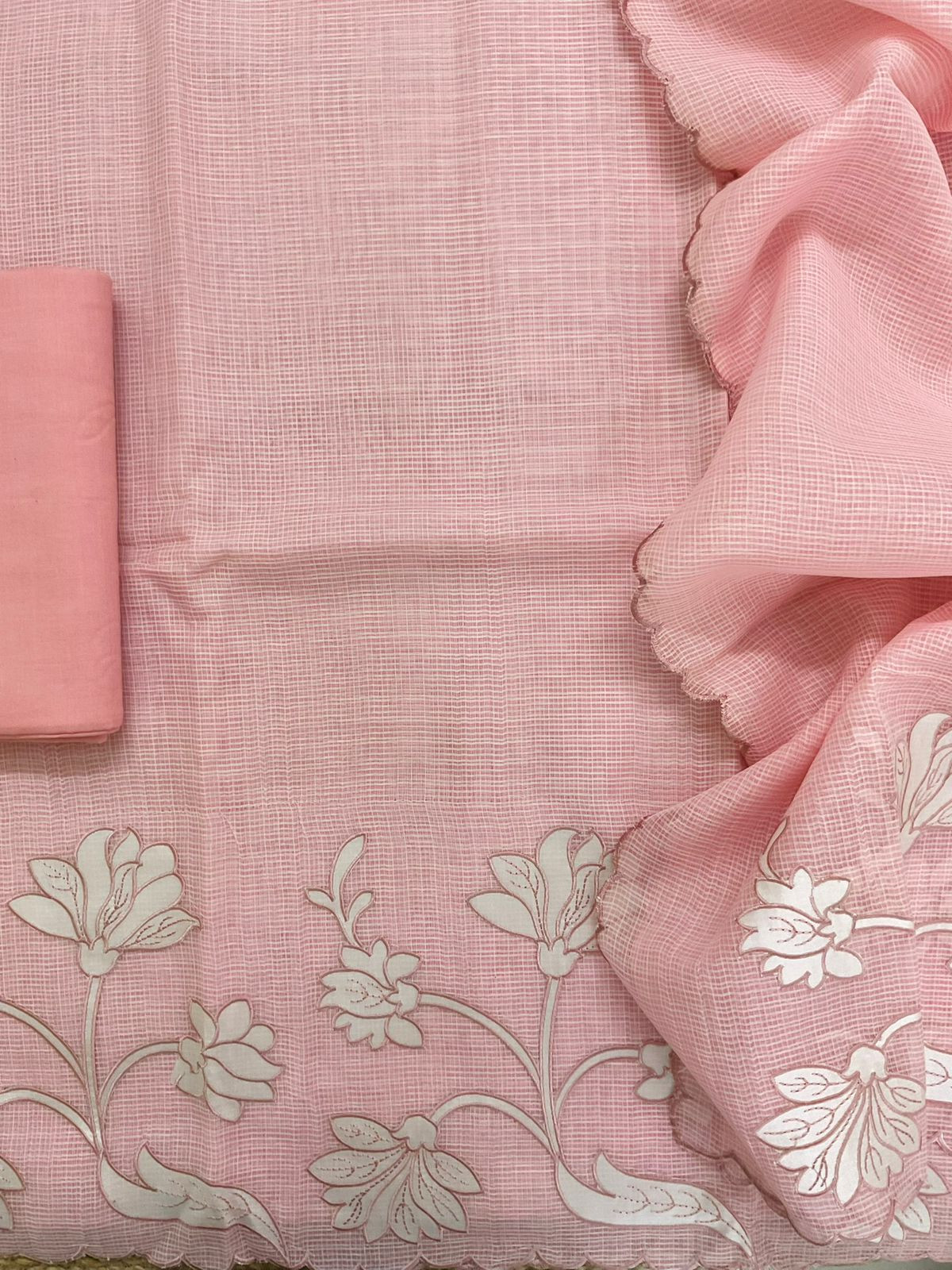 Soft Kota Organza Embroidered Suit - Peach