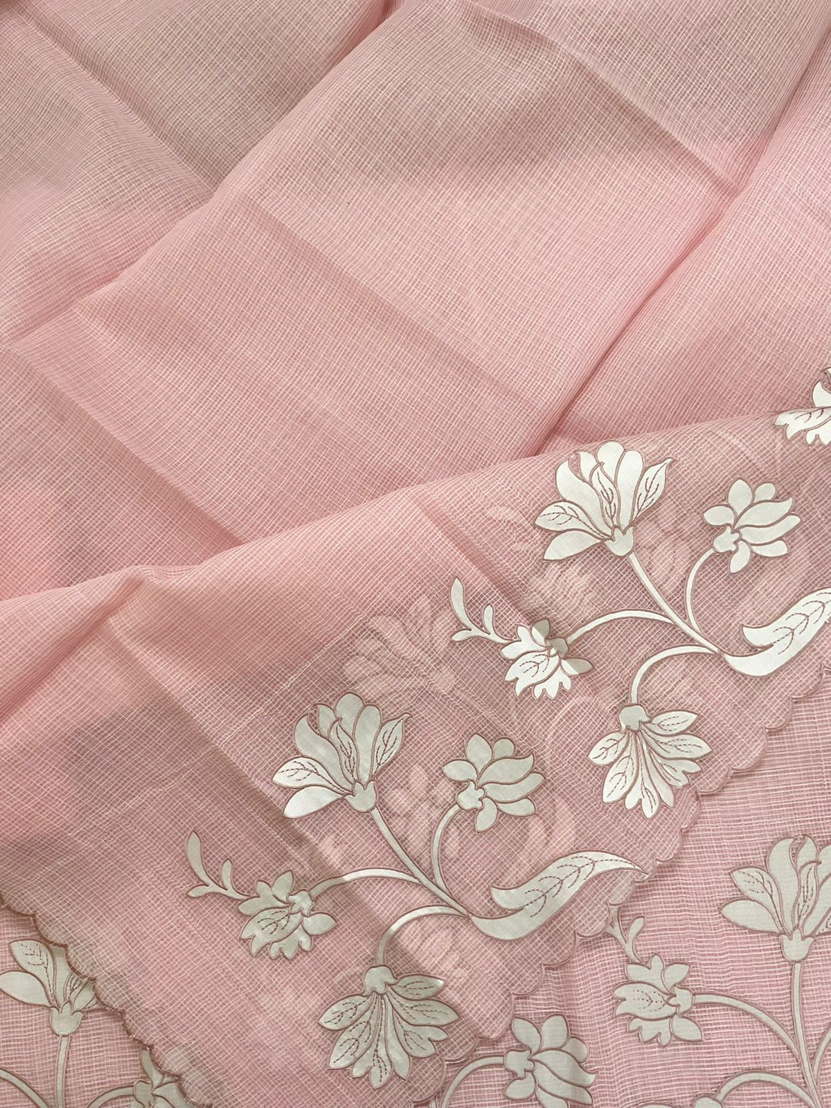 Soft Kota Organza Embroidered Suit - Peach