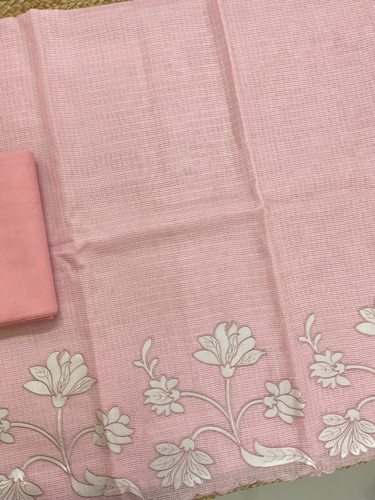 Soft Kota Organza Embroidered Suit - Peach