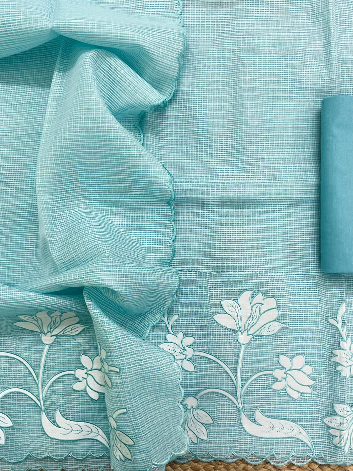 Soft Kota Organza Embroidered Suit - Blue