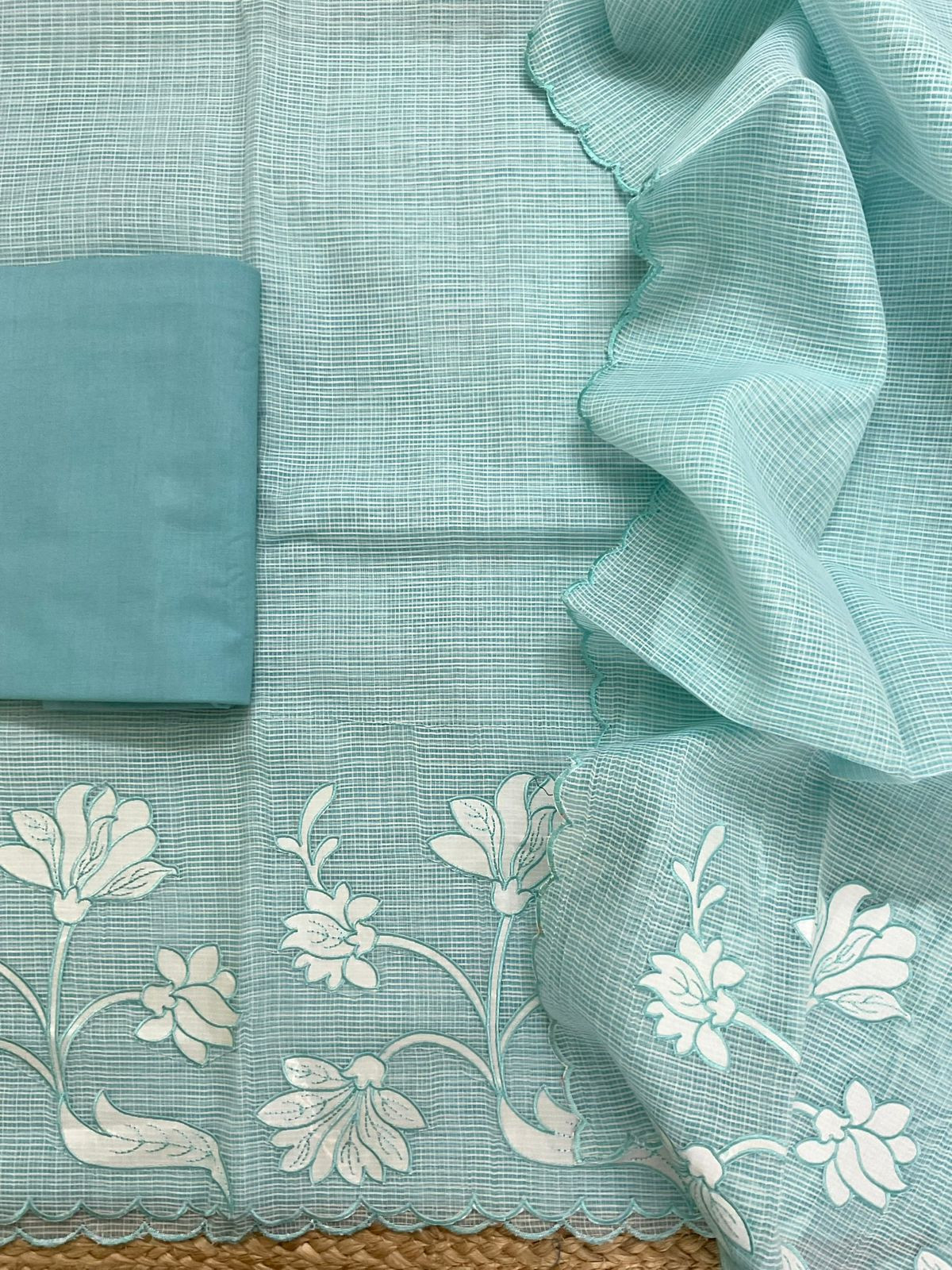 Soft Kota Organza Embroidered Suit - Blue