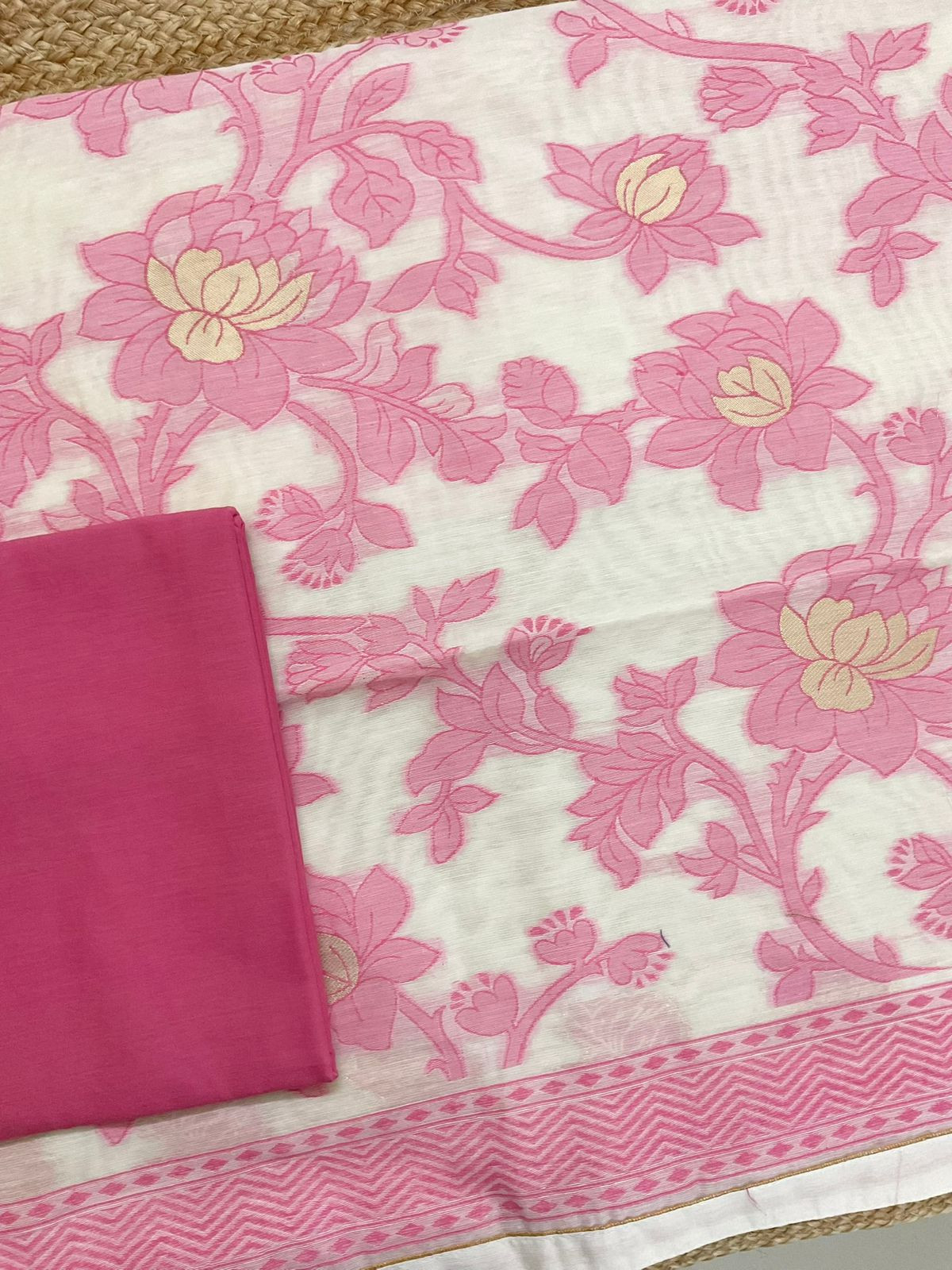 Soft Slub Chanderi Jamdani Weaved Suit - Off White