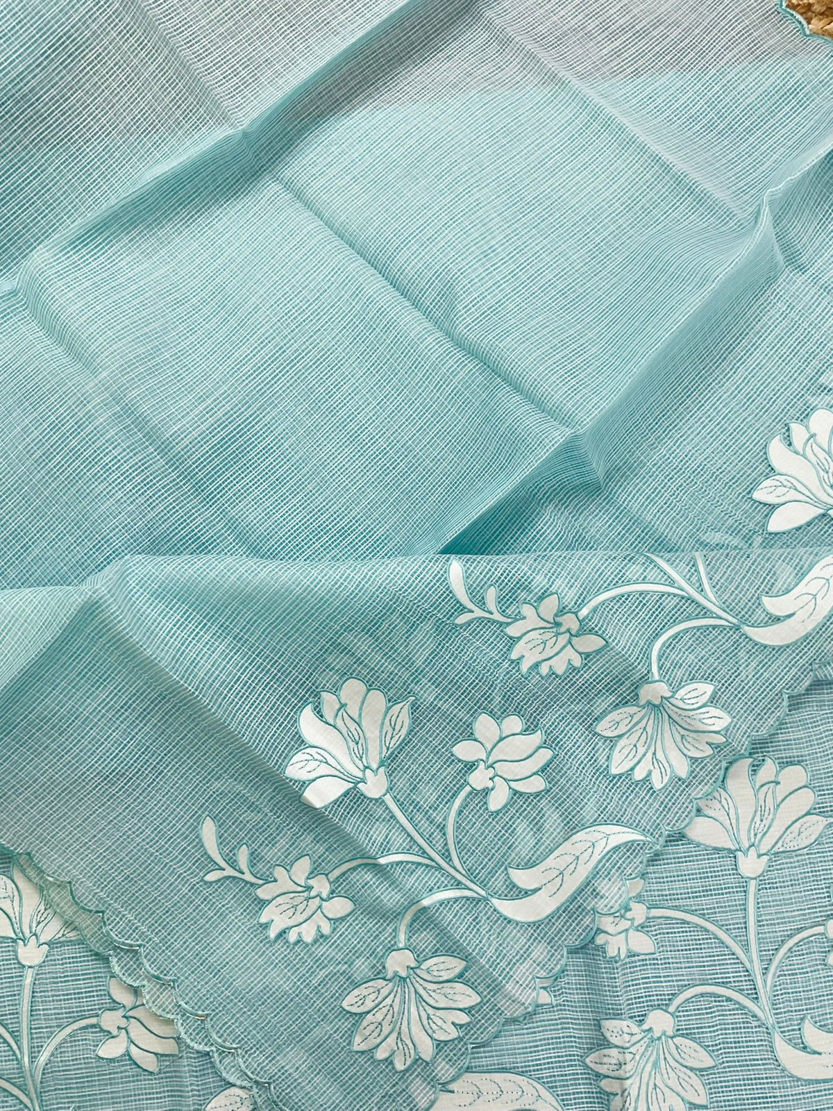 Soft Kota Organza Embroidered Suit - Blue