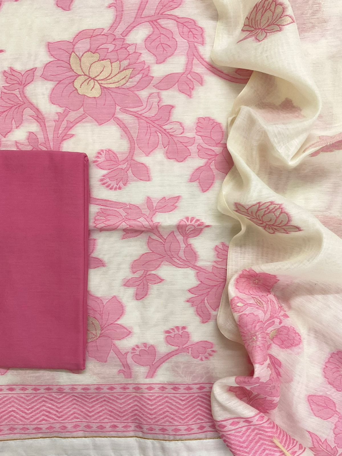 Soft Slub Chanderi Jamdani Weaved Suit - Off White