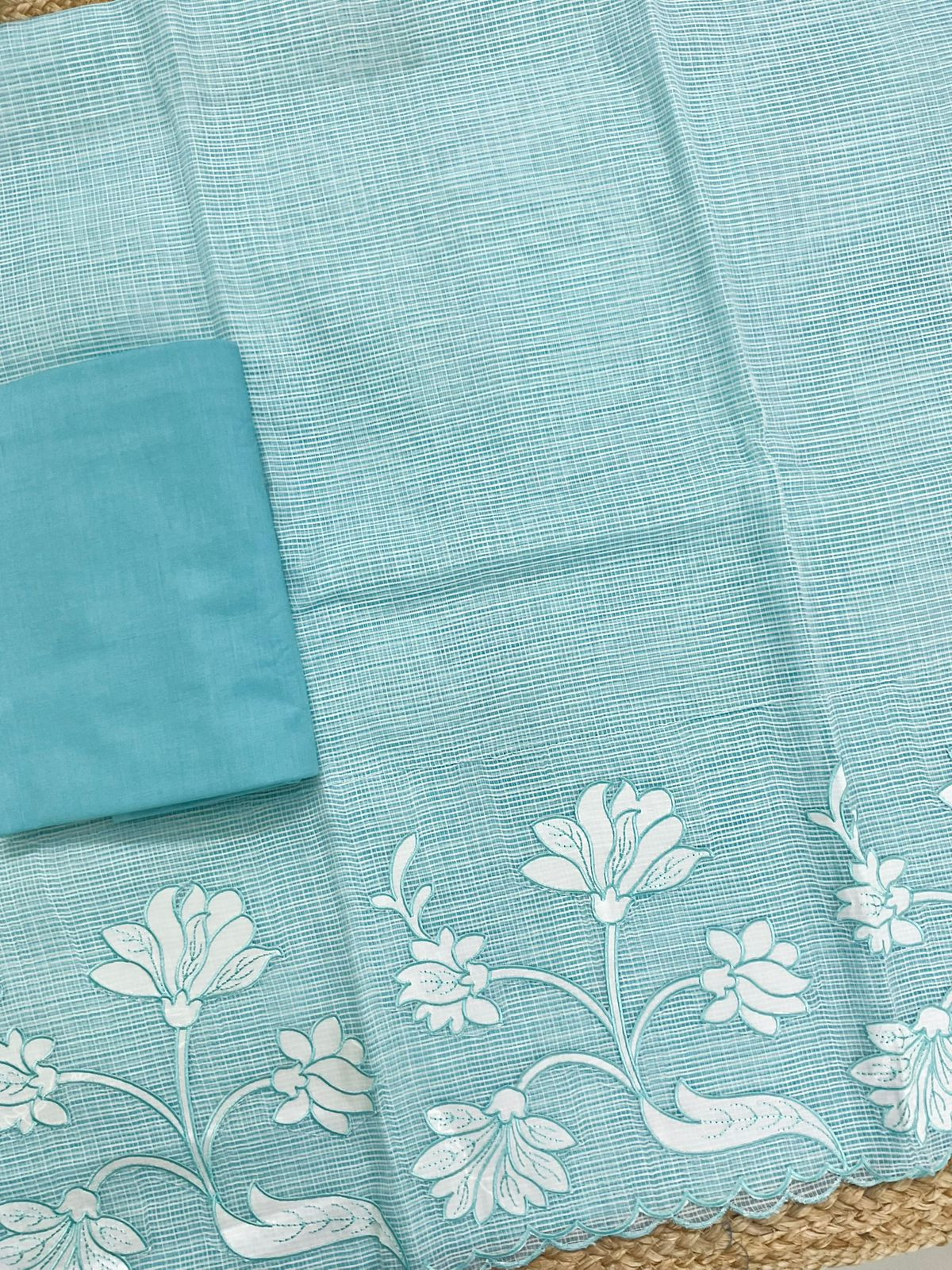 Soft Kota Organza Embroidered Suit - Blue