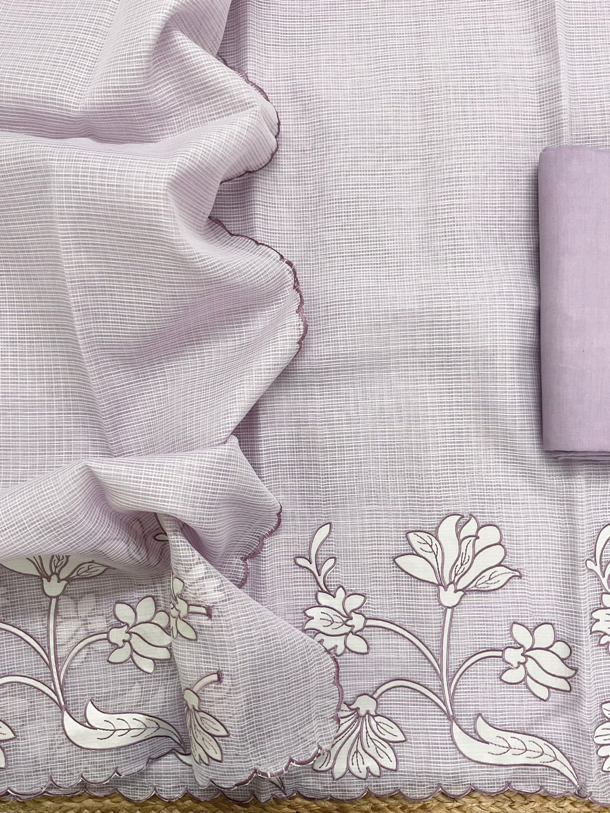 Soft Kota Organza Embroidered Suit - Lavender