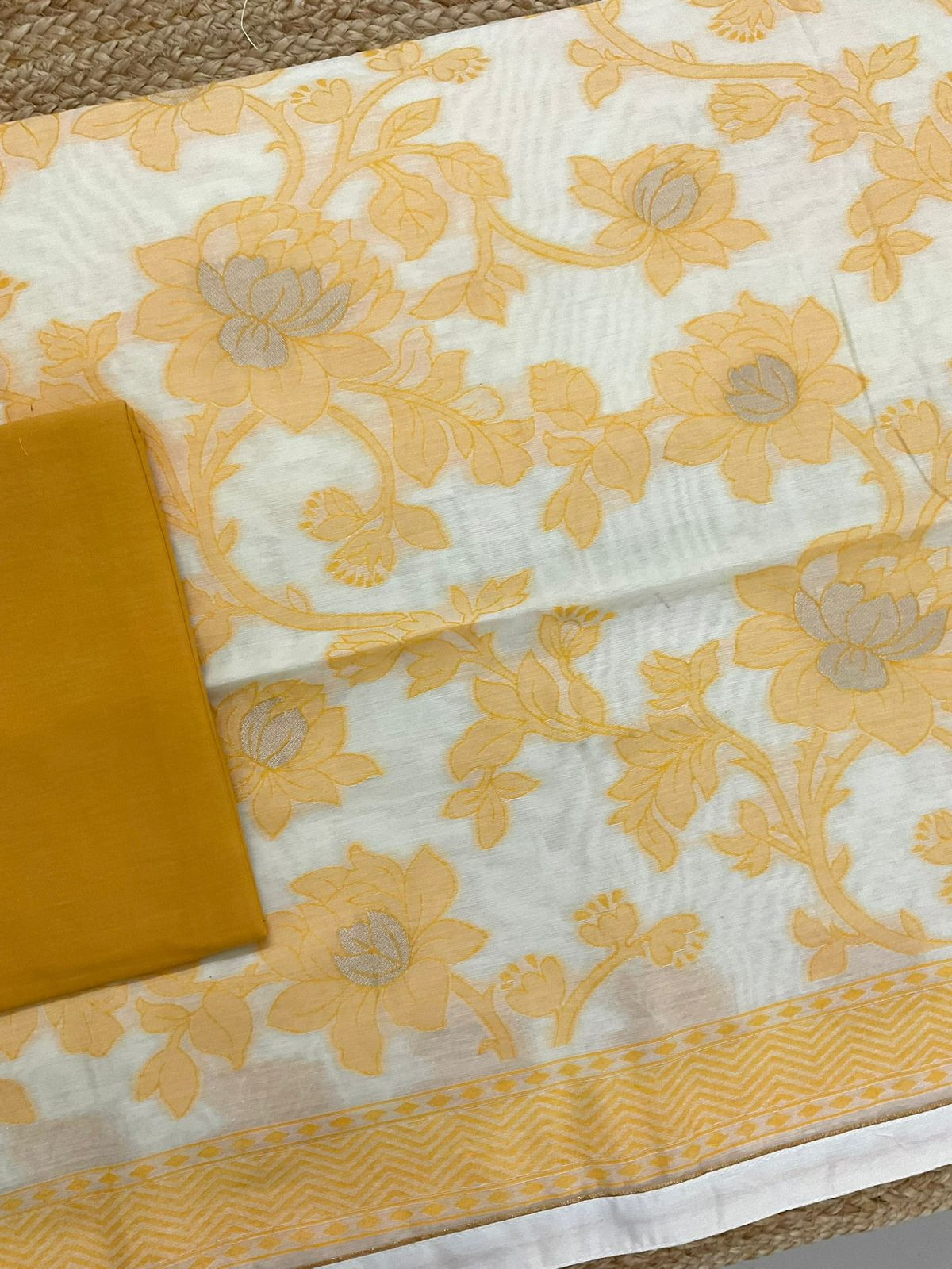 Soft Slub Chanderi Jamdani Weaved Suit - Off White