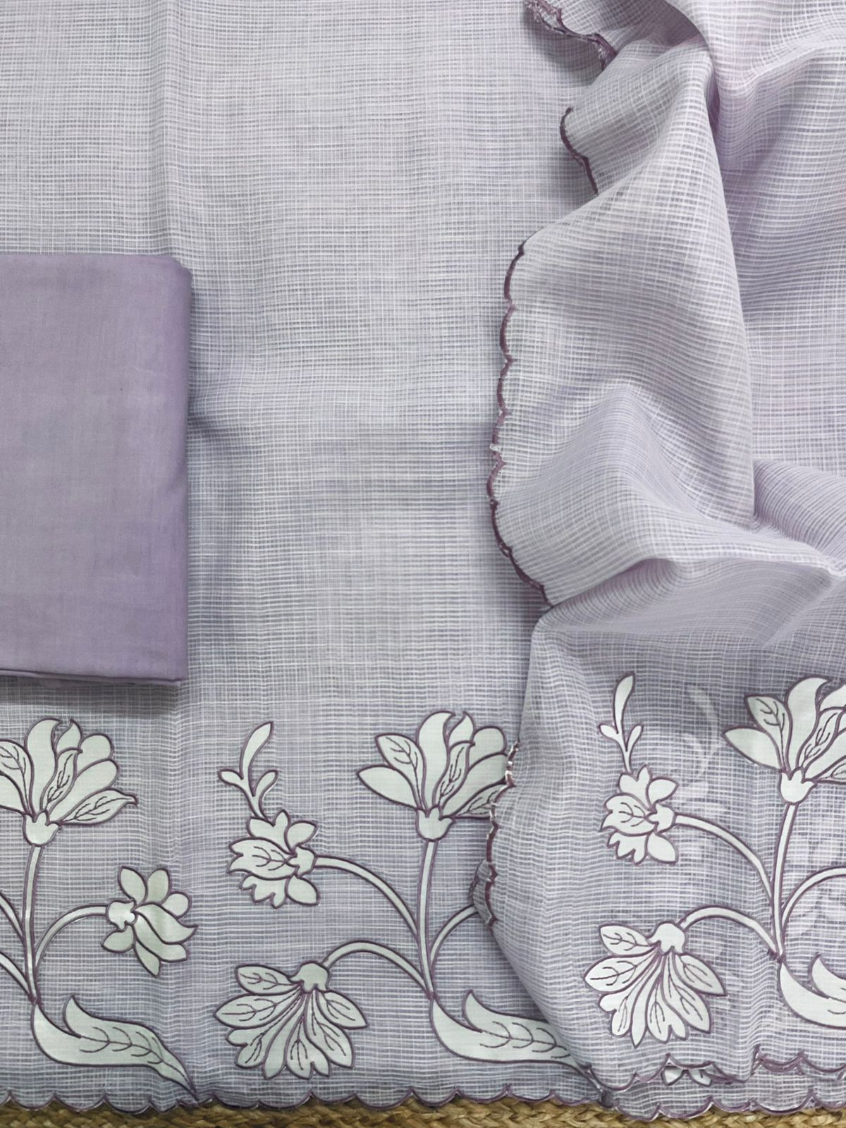 Soft Kota Organza Embroidered Suit - Lavender