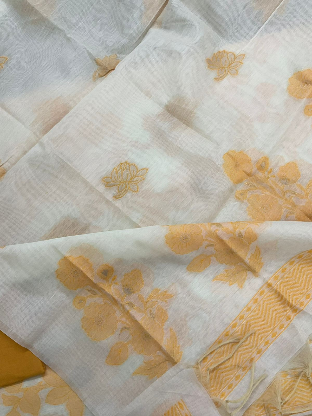 Soft Slub Chanderi Jamdani Weaved Suit - Off White