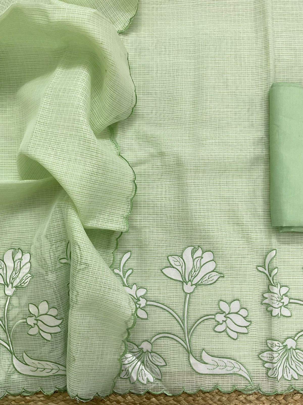 Soft Kota Organza Embroidered Suit - Green