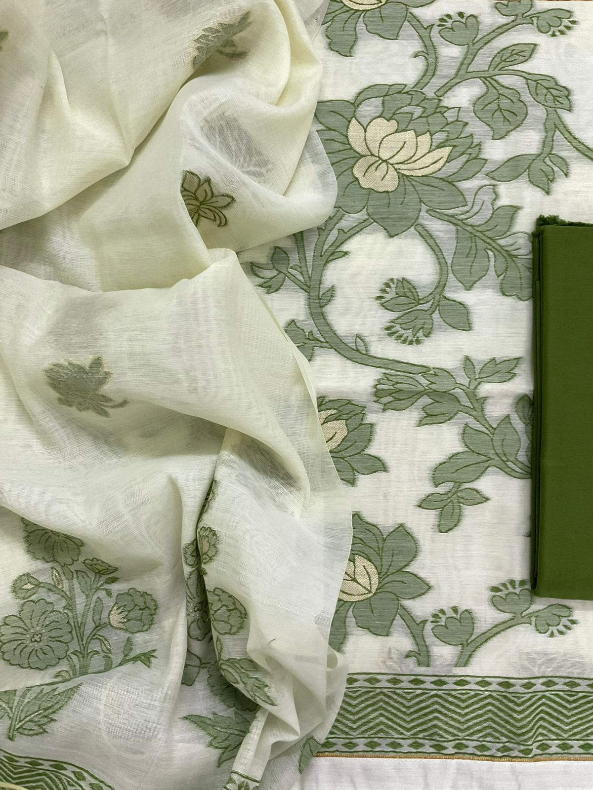 Soft Slub Chanderi Jamdani Weaved Suit - Off White