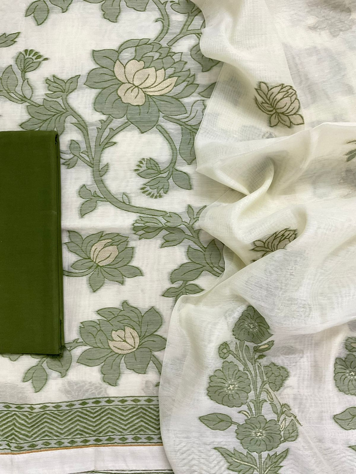 Soft Slub Chanderi Jamdani Weaved Suit - Off White