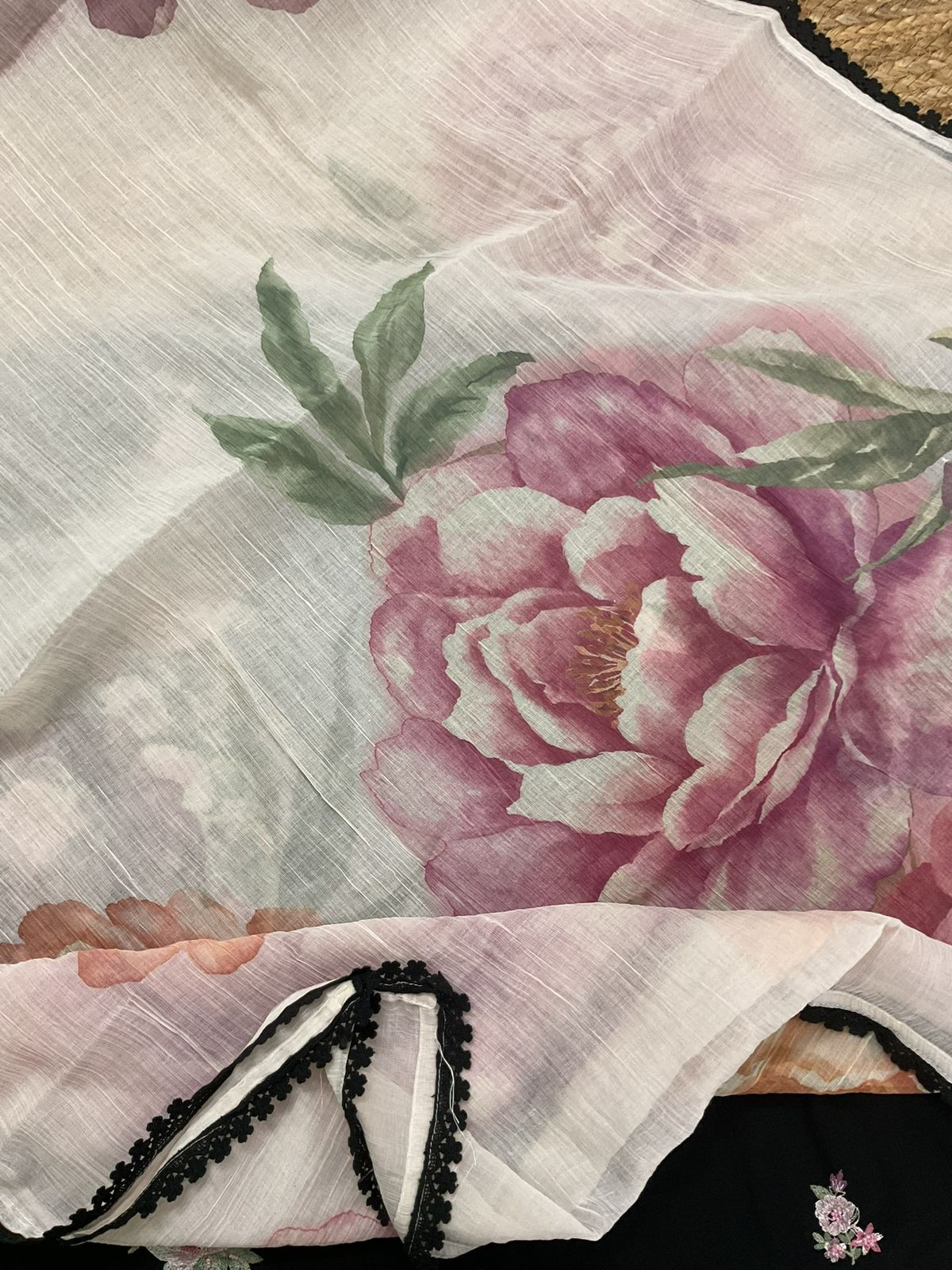 Pure Fine Cotton Printed Embroidered Suit - Black