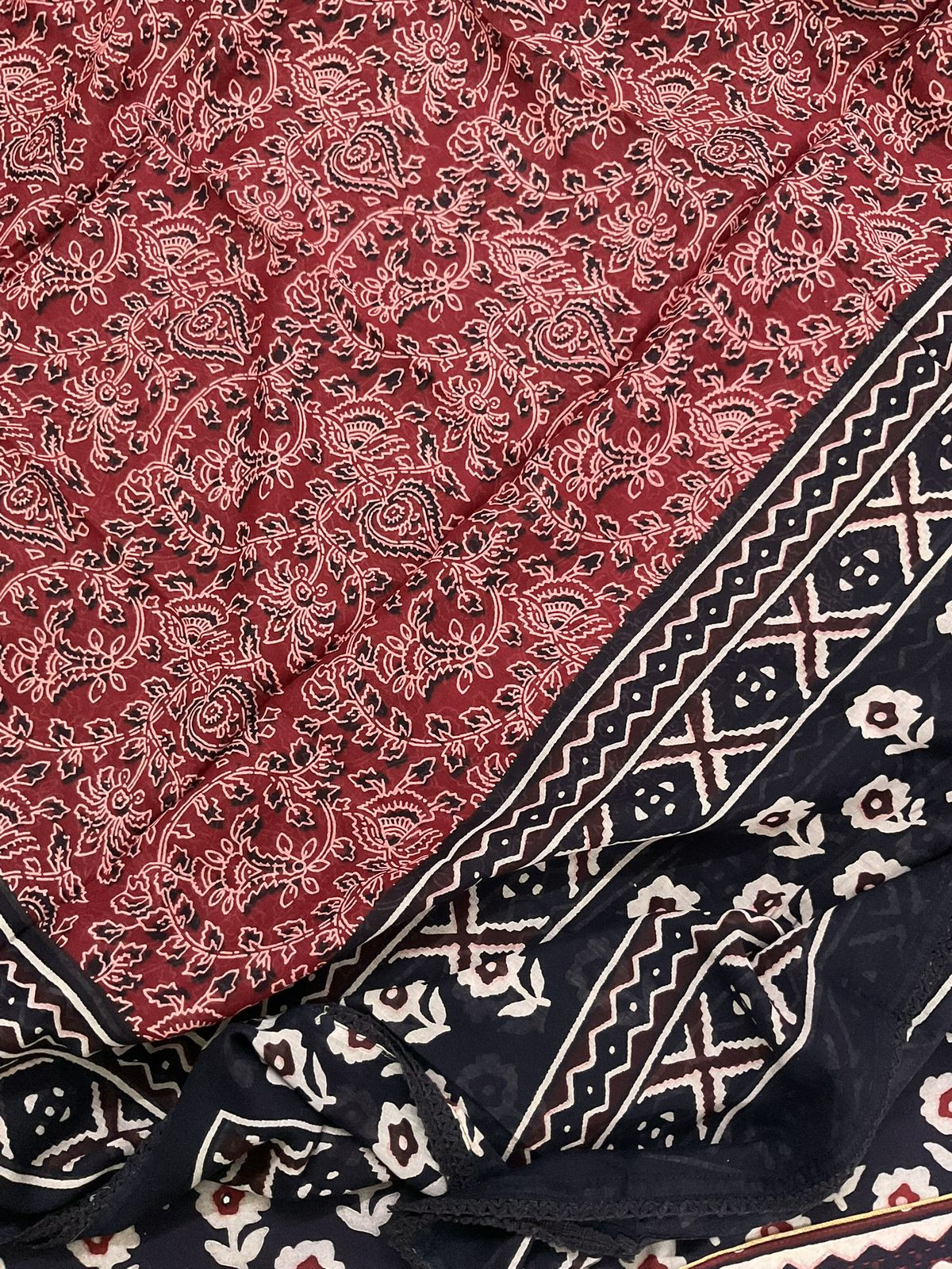 Pure Cotton Printed Embroidered Suit - Black