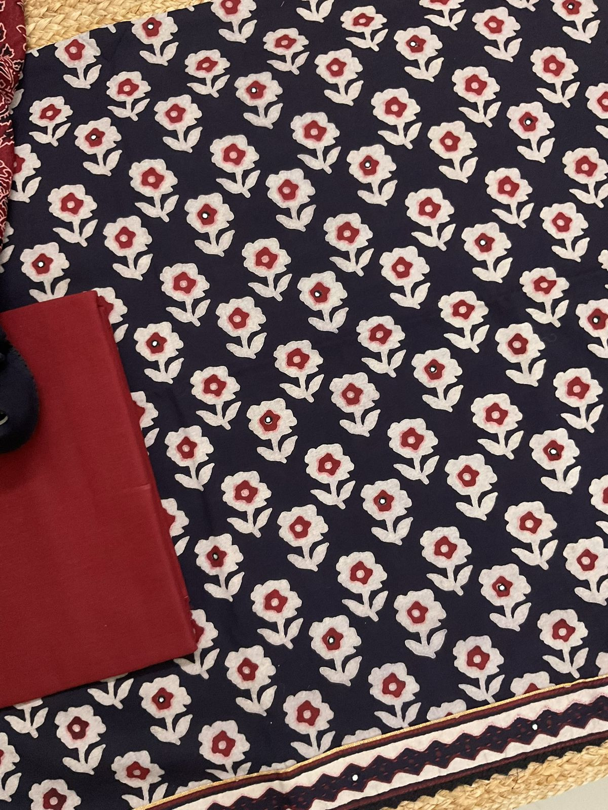 Pure Cotton Printed Embroidered Suit - Black