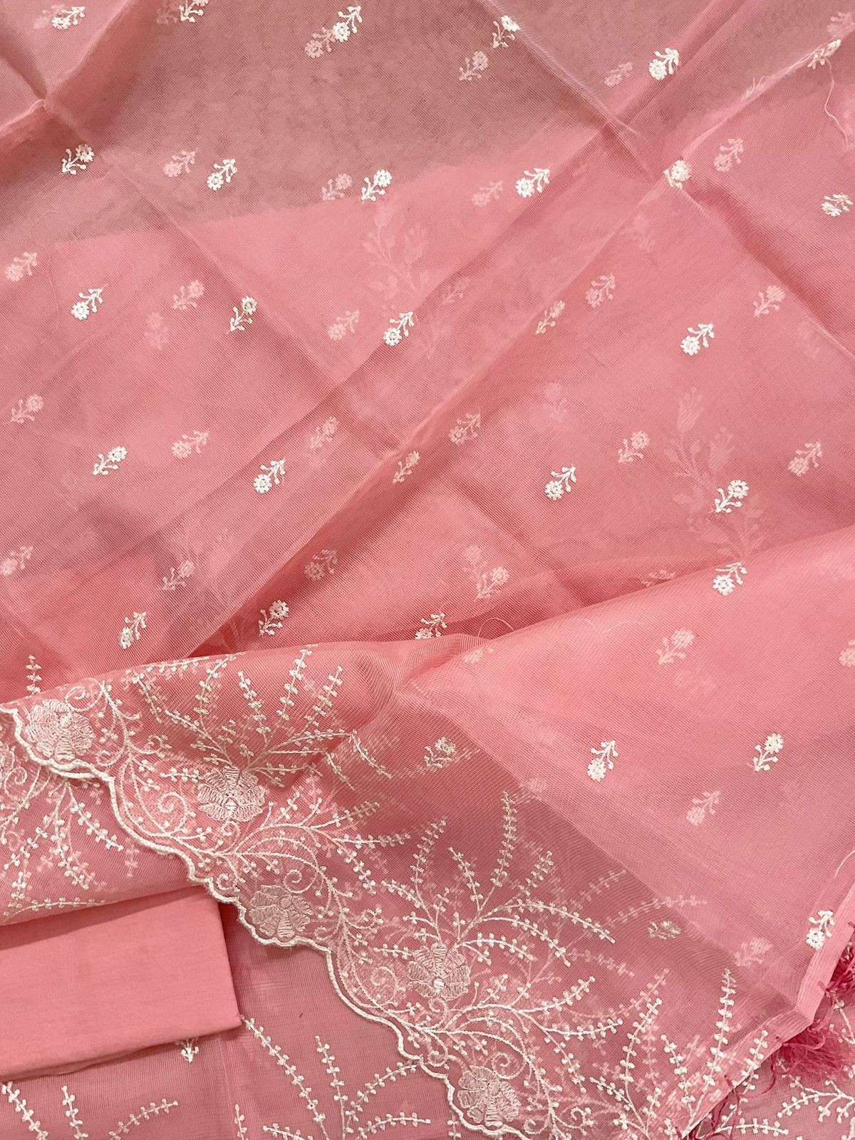 Soft Fine Supernet Embroidered Suit - Peach