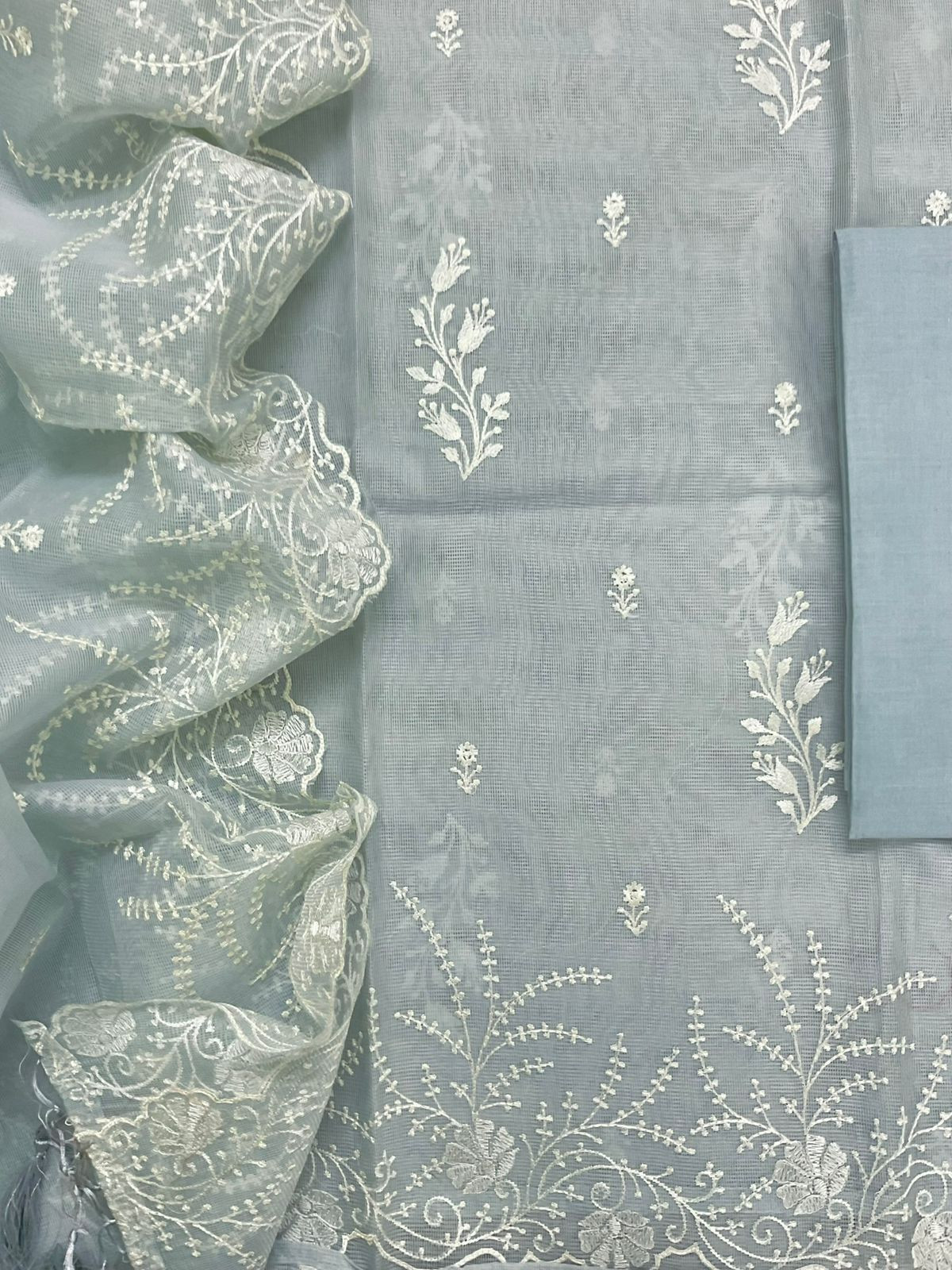 Soft Fine Supernet Embroidered Suit - Grey