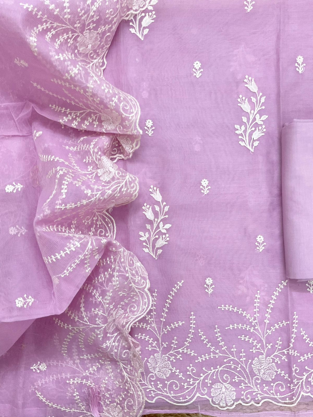 Soft Fine Supernet Embroidered Suit - Lavender