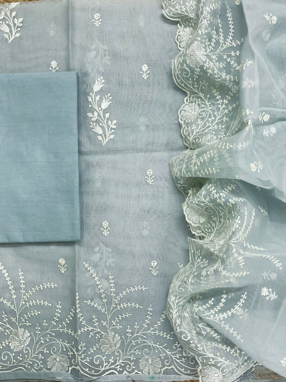 Soft Fine Supernet Embroidered Suit - Grey