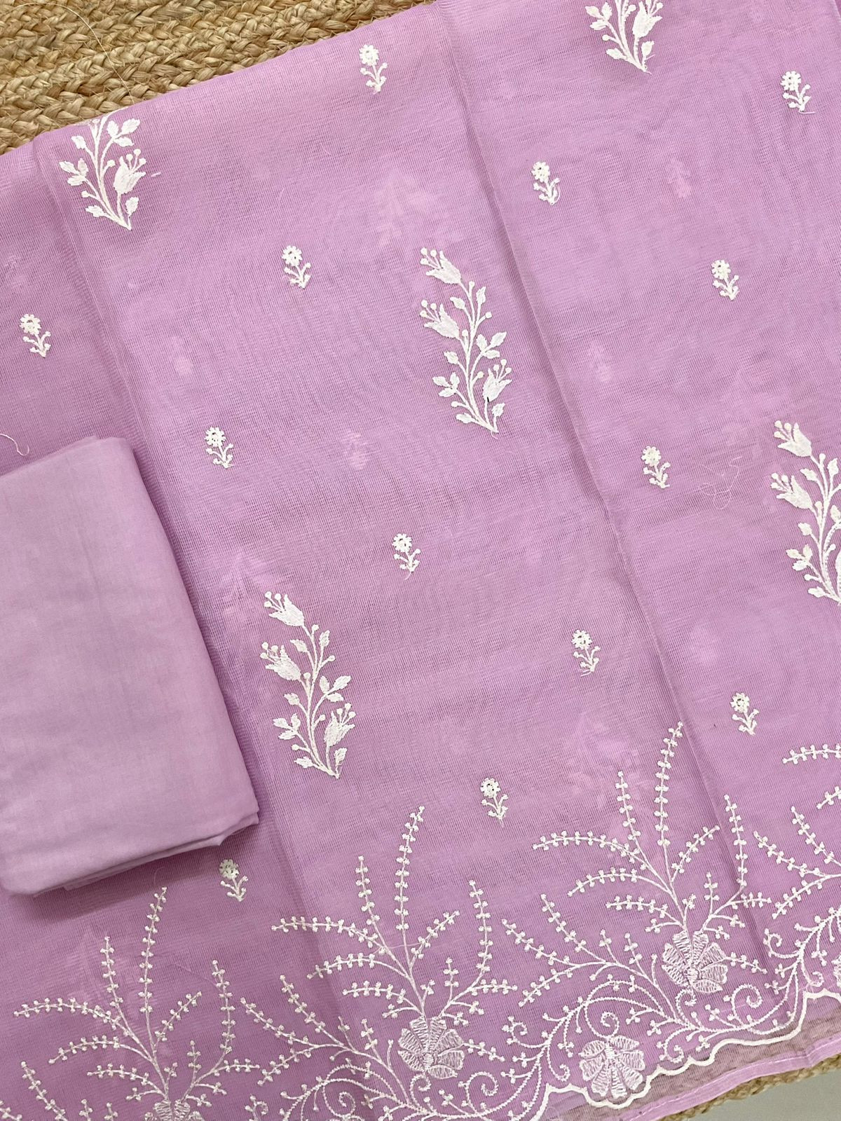 Soft Fine Supernet Embroidered Suit - Lavender