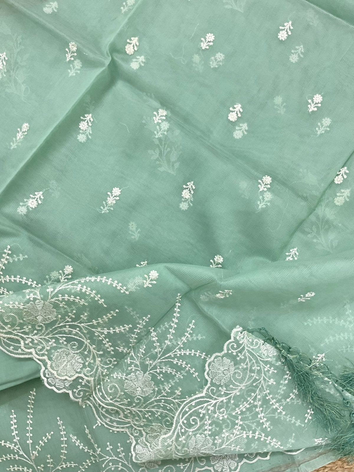 Soft Fine Supernet Embroidered Suit - Green