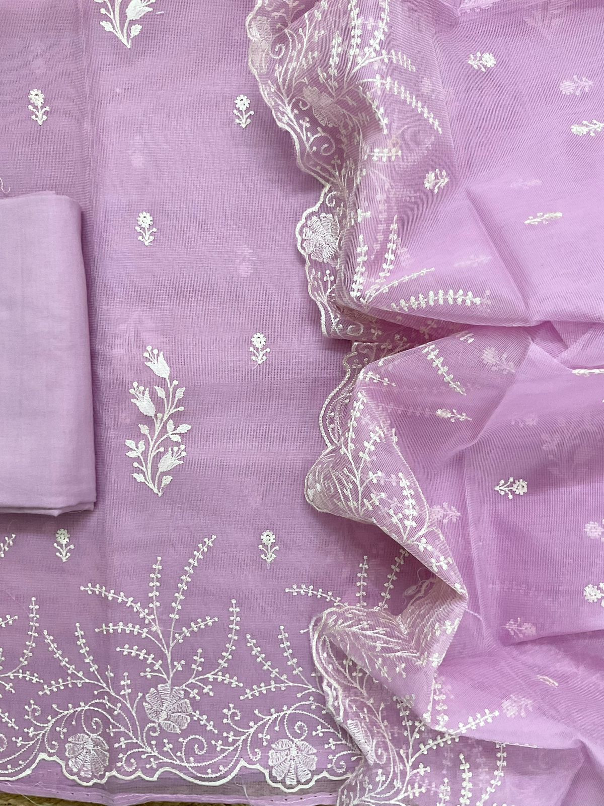 Soft Fine Supernet Embroidered Suit - Lavender